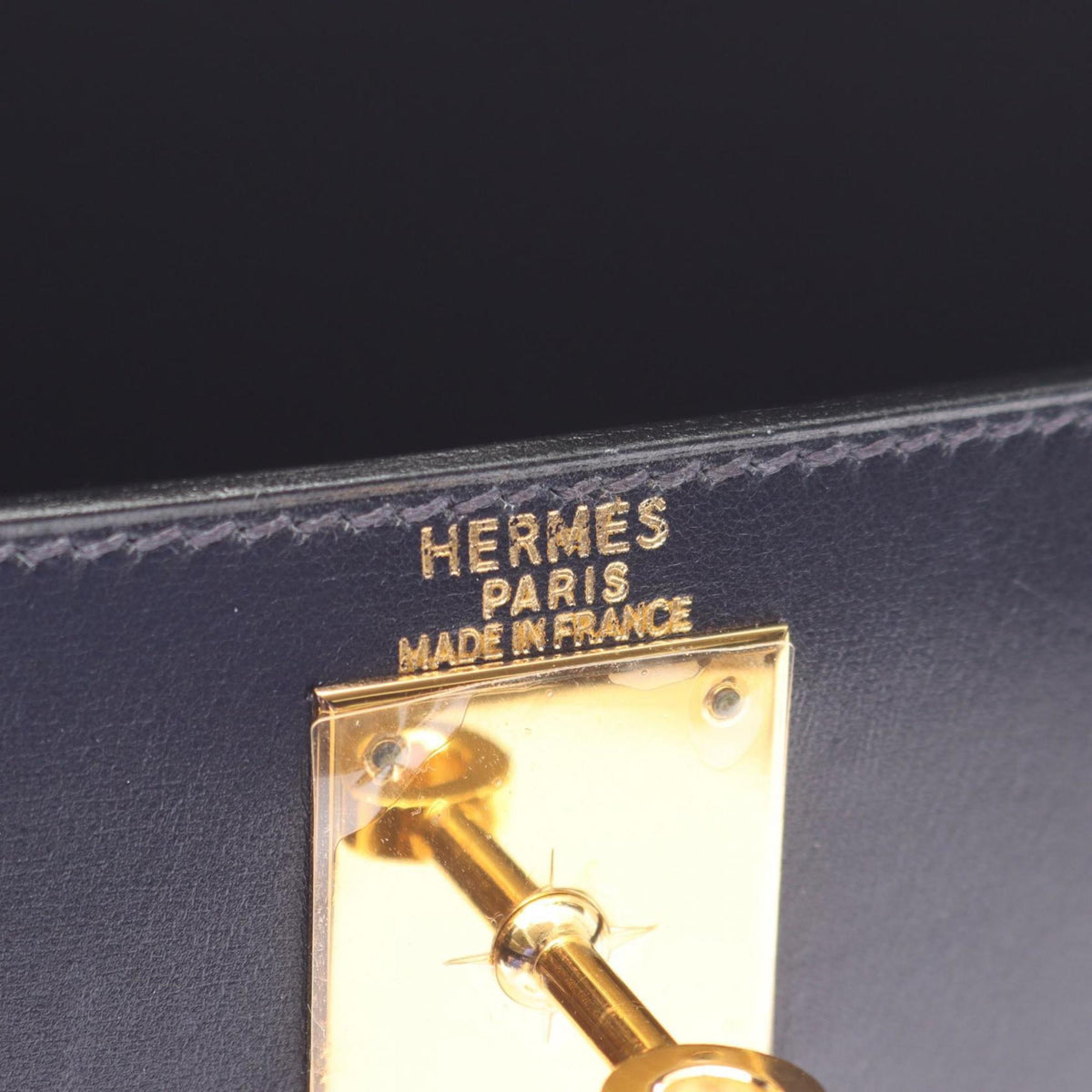 Hermes Blue Indigo Navy Box Calf Leather Handbag (Pre-Owned)