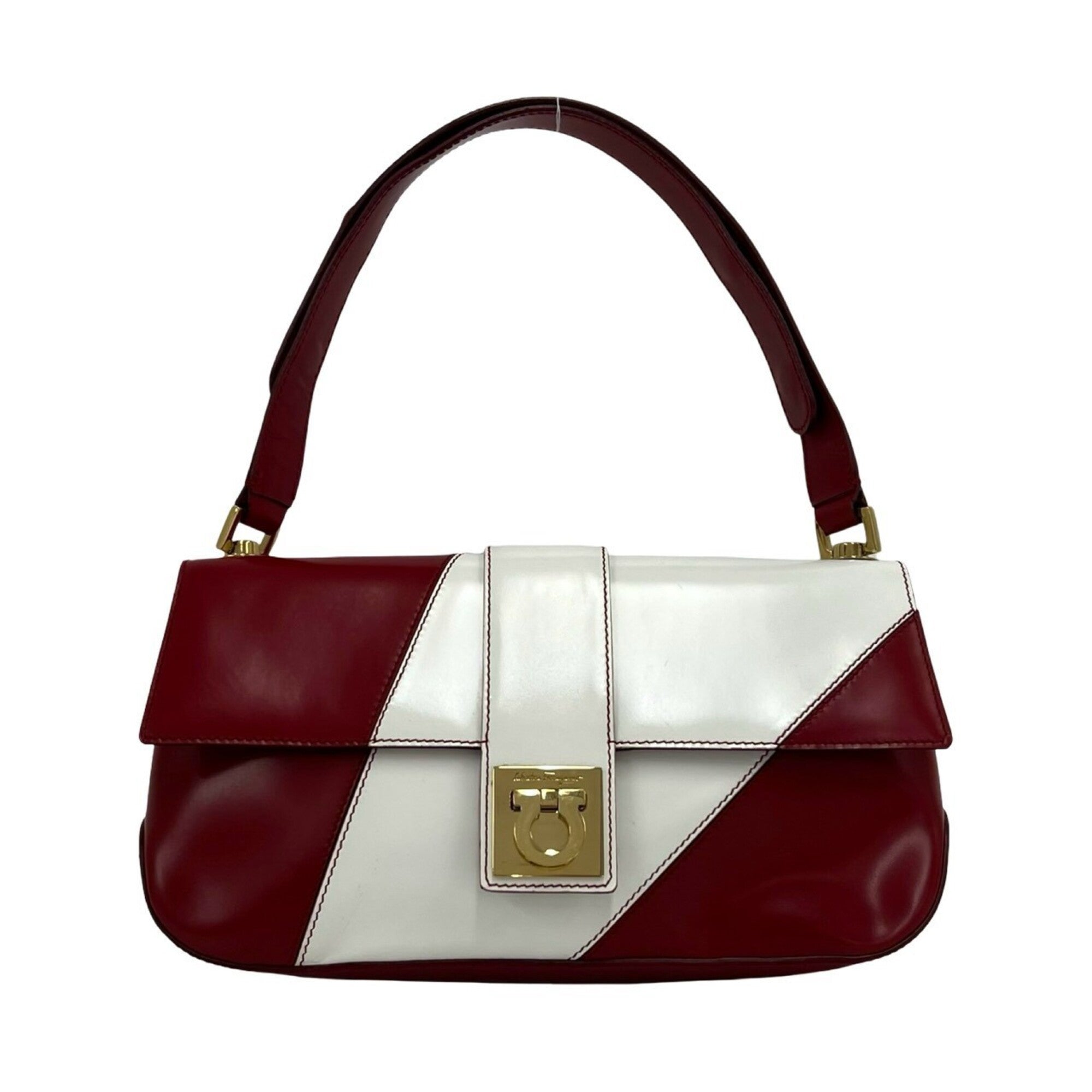 Salvatore Ferragamo Red Color White Leather Shoulder Bag (Pre-Owned)