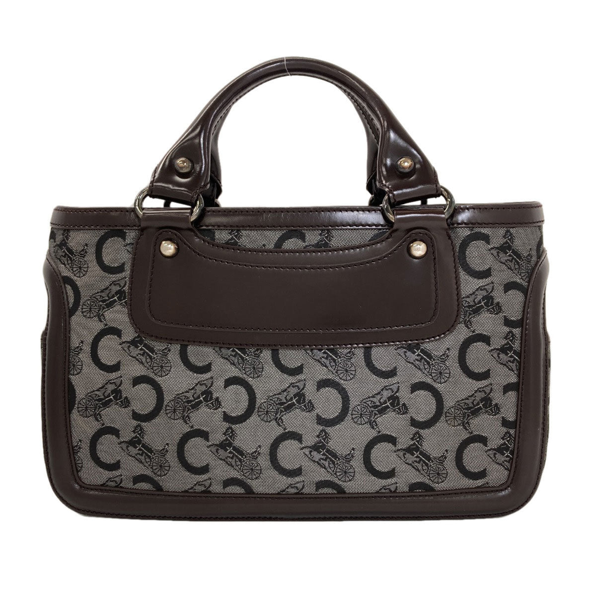 Celine Dark Brown Gray Leather Canvas Handbag (Pre-Owned)