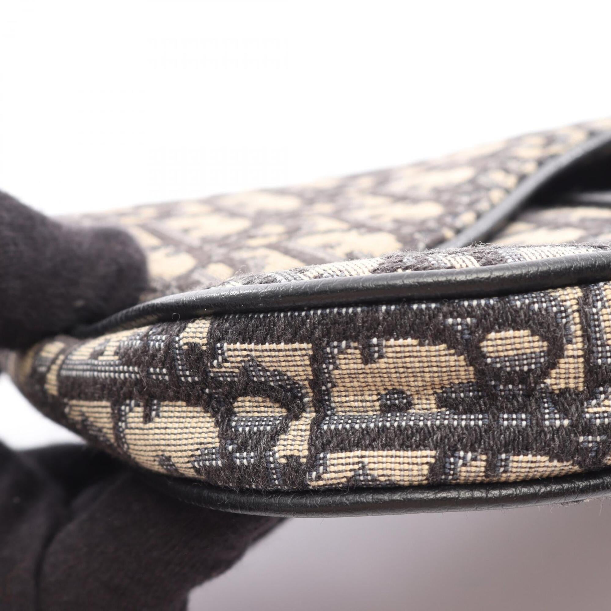 Christian Dior Black Ivory Navy Jacquard Leather Handbag Saddle Bag Shoulder Bag (Pre-Owned)