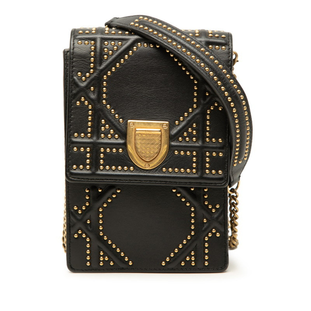 Christian Dior Black Gold Leather Shoulder Bag (Pre-Owned)