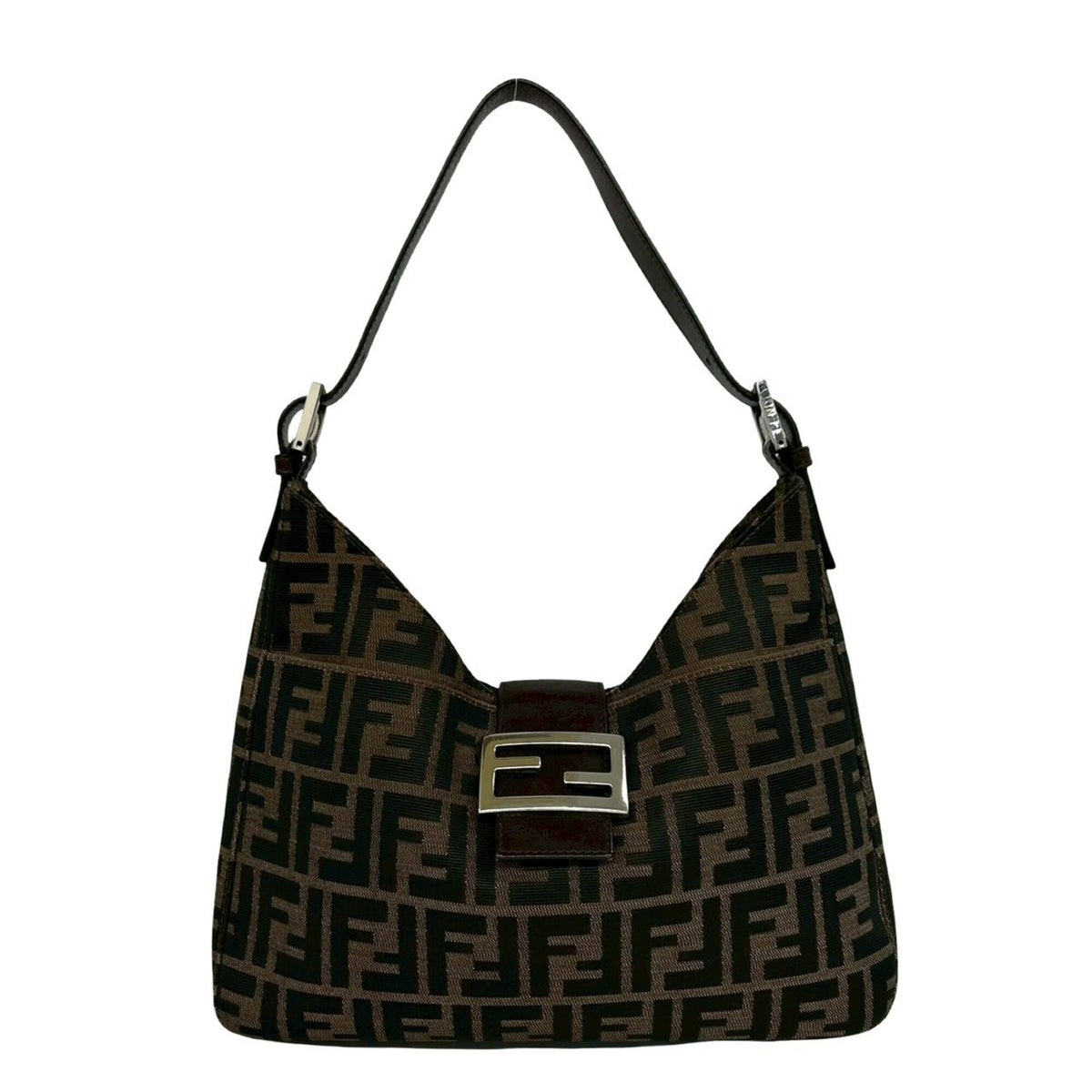 Fendi Black Brown Canvas Leather Shoulder Bag (Pre-Owned)
