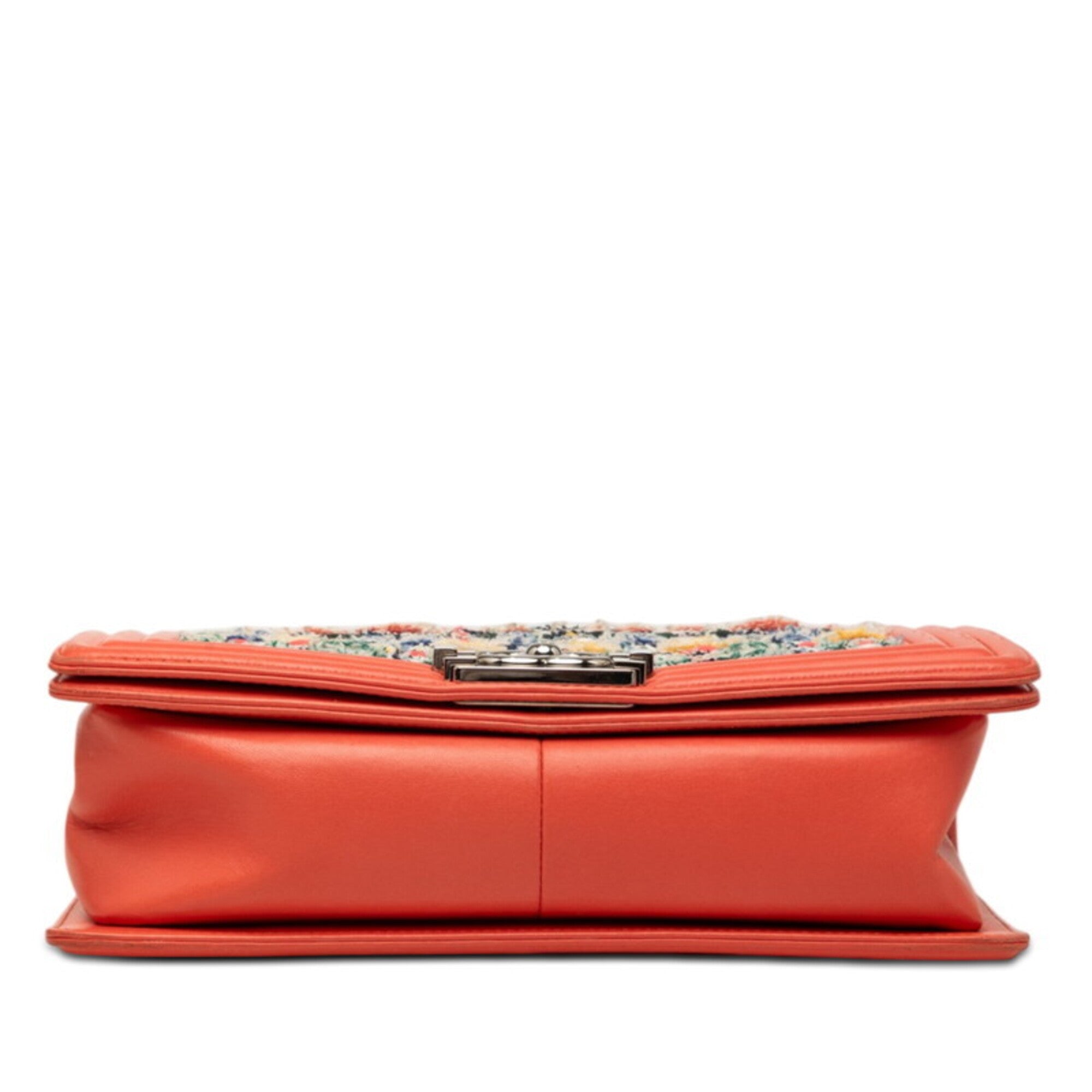 Chanel Boy Chanel Multi-Color Orange Tweed Leather Shoulder Bag (Pre-Owned)