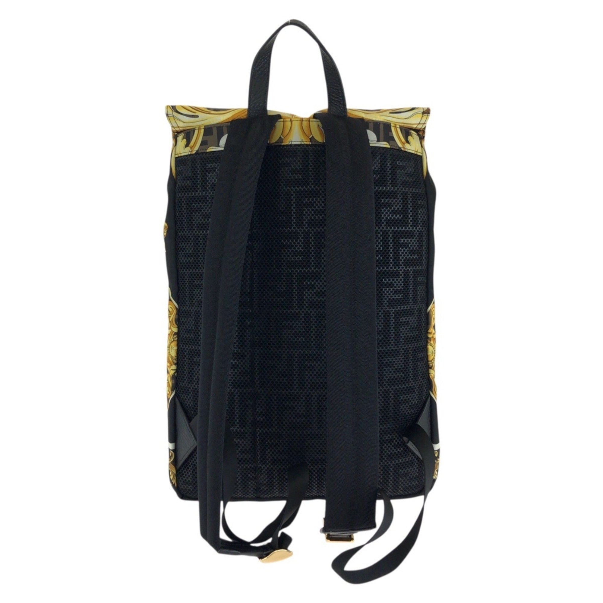 Fendi Black Brown Gold Yellow Nylon Backpack (Pre-Owned)