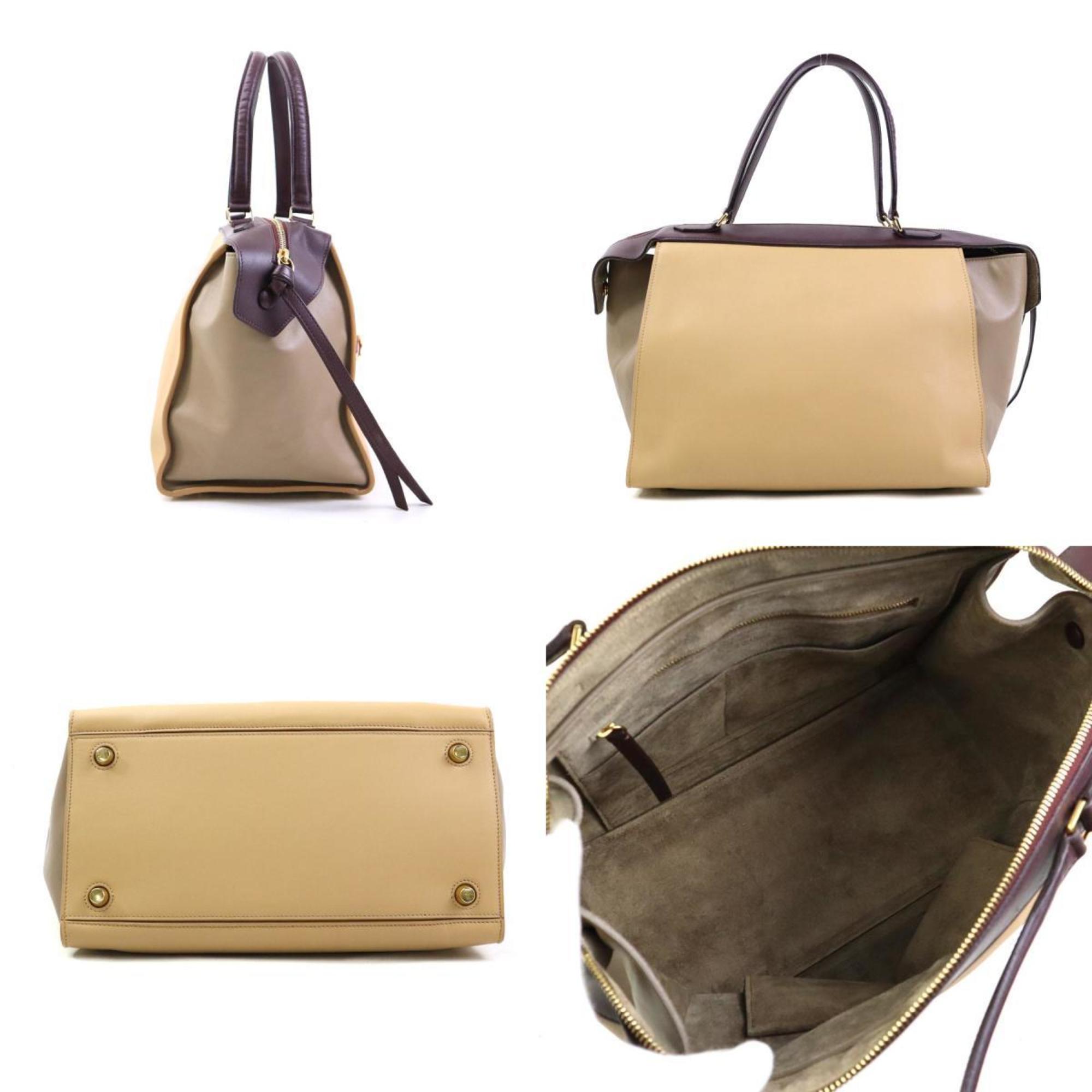 Celine Beige Wine Leather Handbag (Pre-Owned)