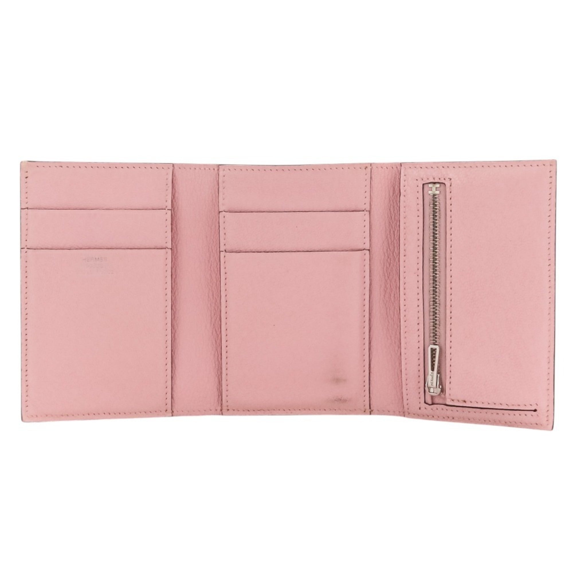 Hermes Black Pink Rose Sakura Chevre Leather Wallet (Tri-Fold) (Pre-Owned)