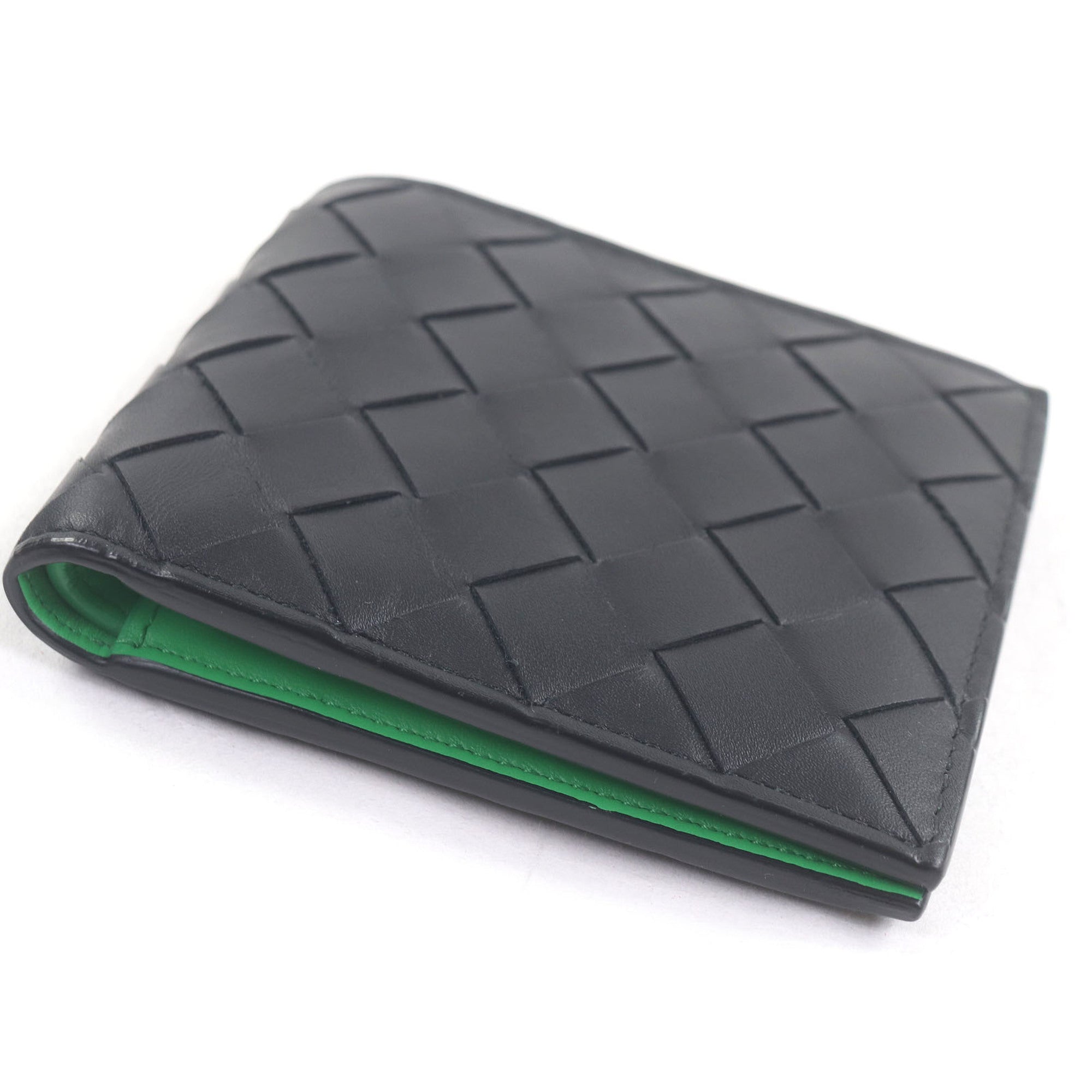 Bottega Veneta Black Green Leather Wallet (Bi-Fold) (Pre-Owned)