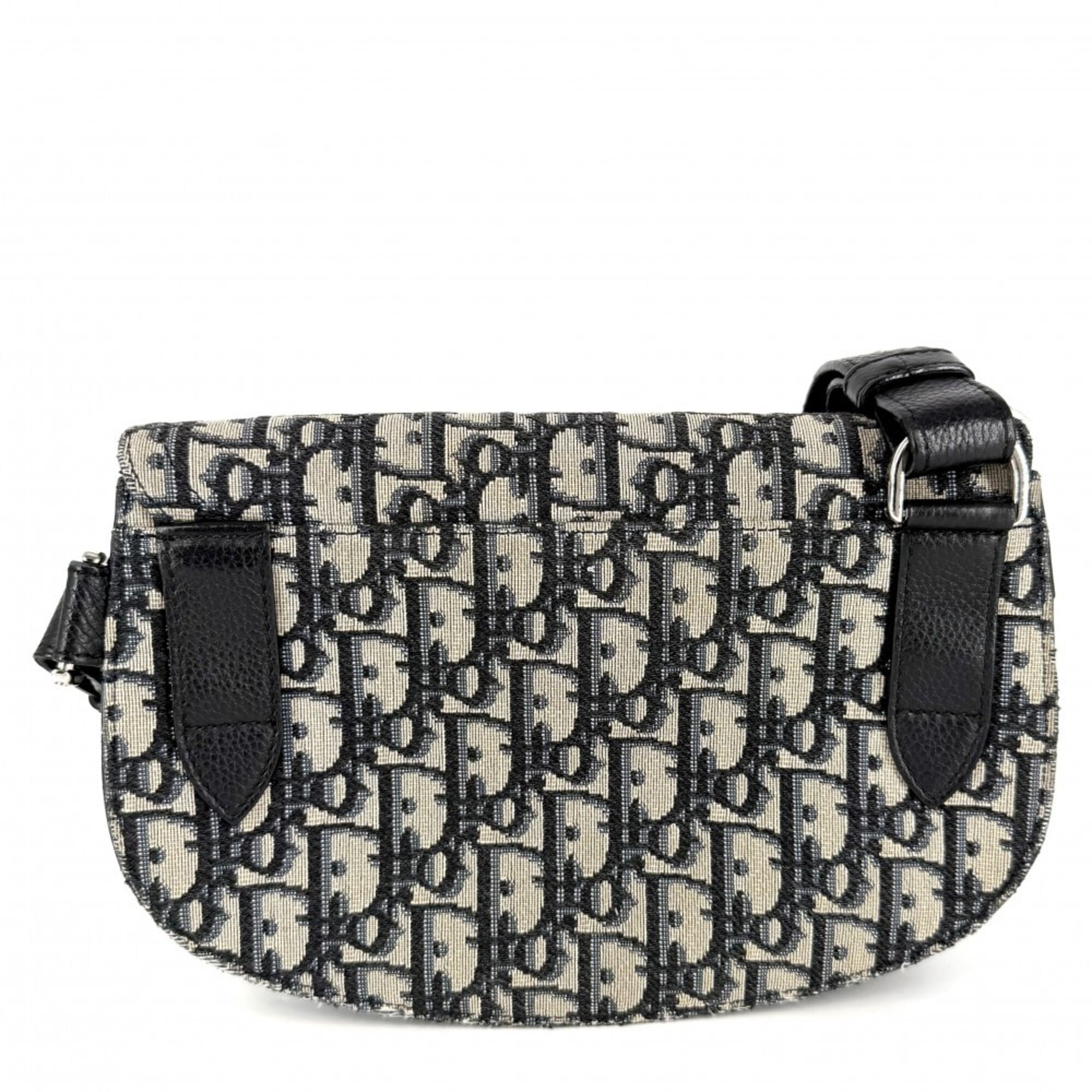 Christian Dior Beige Black White Leather Canvas Messenger Bag Saddle Bag Shoulder Bag (Pre-Owned)