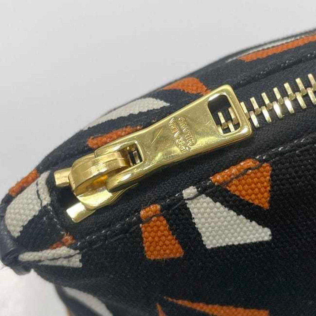 Prada Black Orange Canvas Leather Pouch (Pre-Owned)