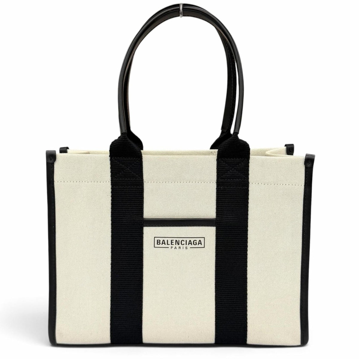 Balenciaga Black Ivory Canvas Leather Handbag (Pre-Owned)