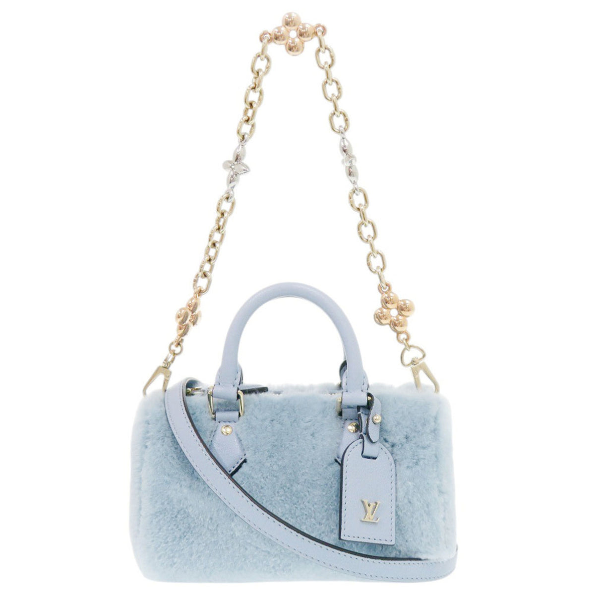Louis Vuitton Light Blue Leather Fur Handbag (Pre-Owned)