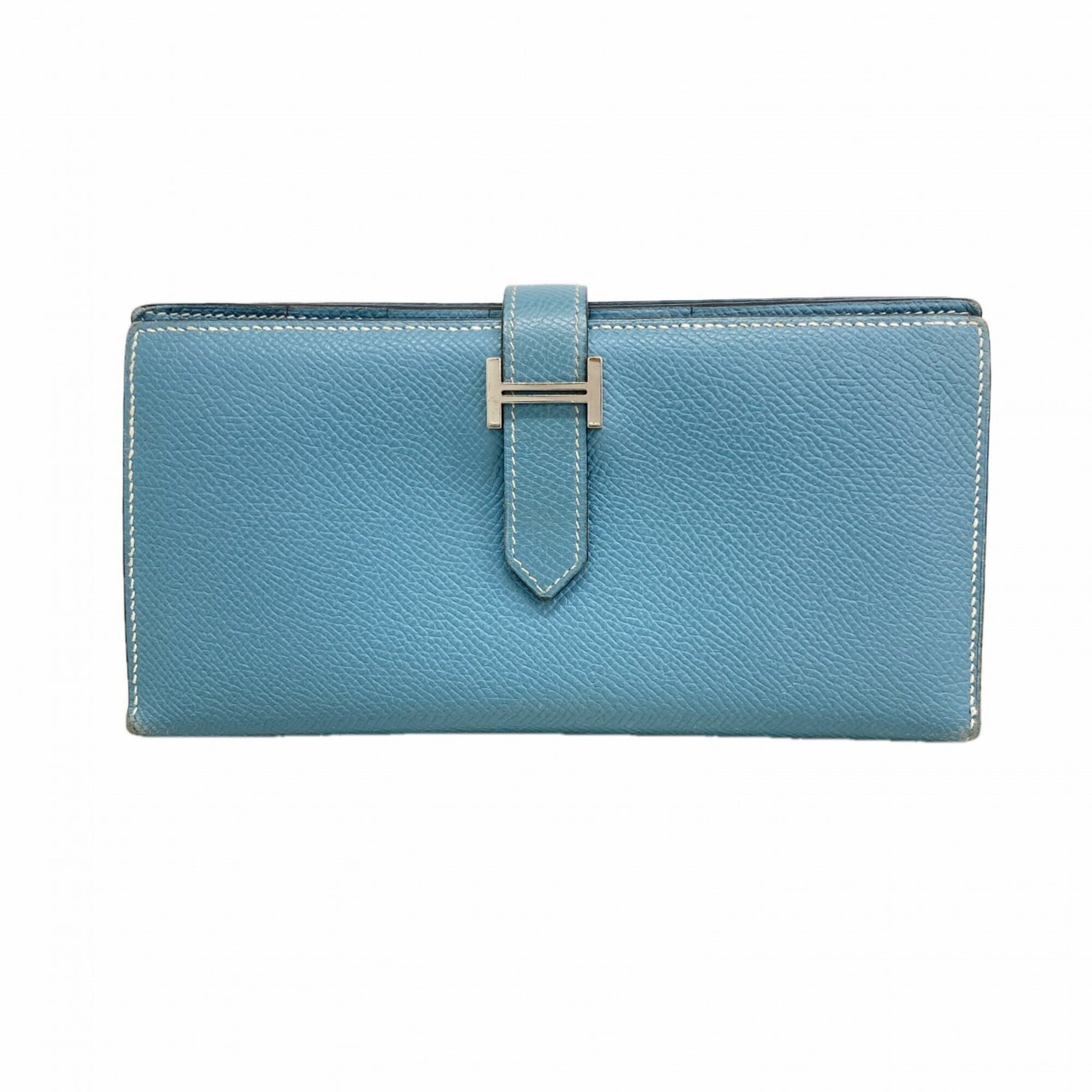 Hermes Blue Jean Epsom Leather Long Wallet (Bi-Fold) (Pre-Owned)