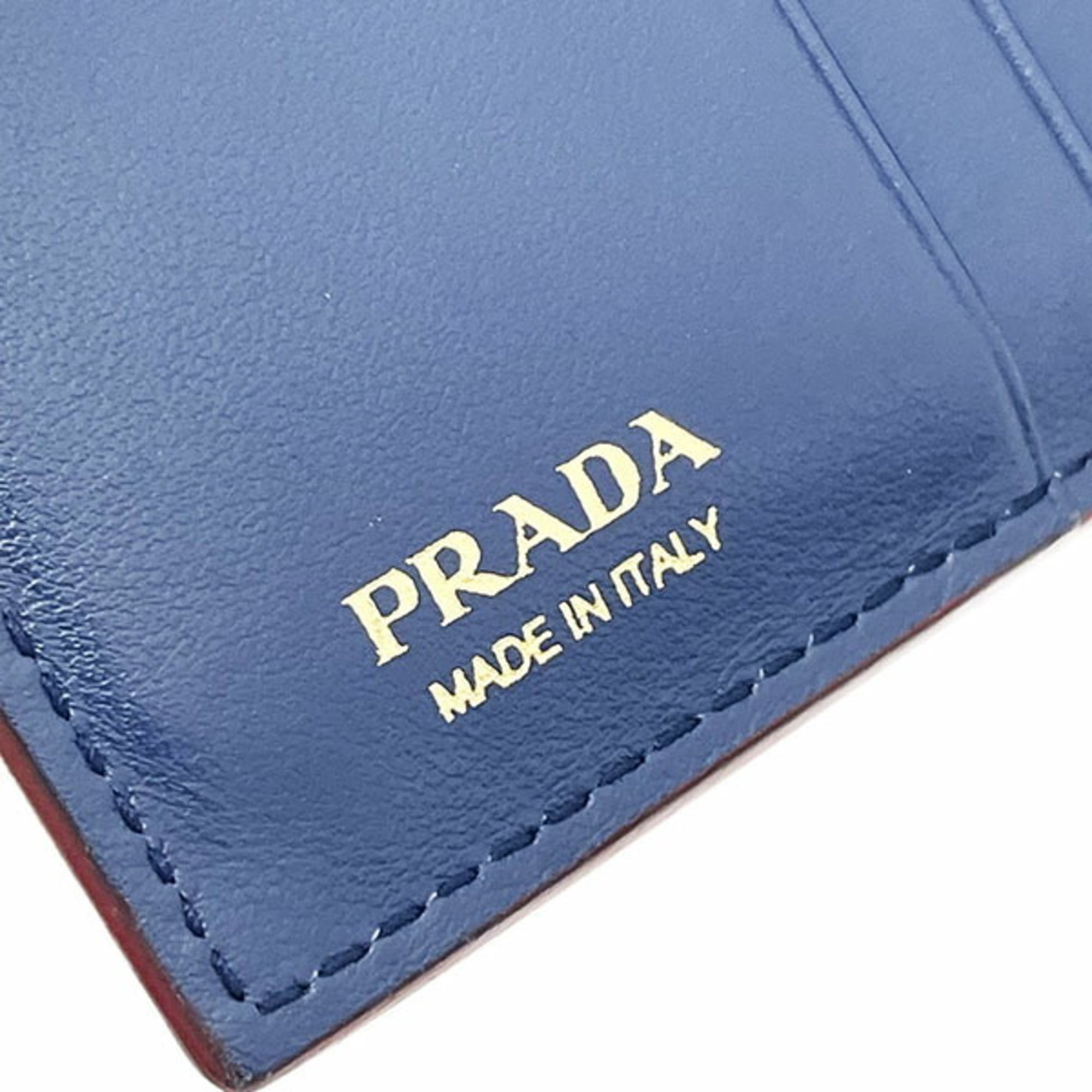 Prada Navy Red Color Leather Wallet (Bi-Fold) (Pre-Owned)