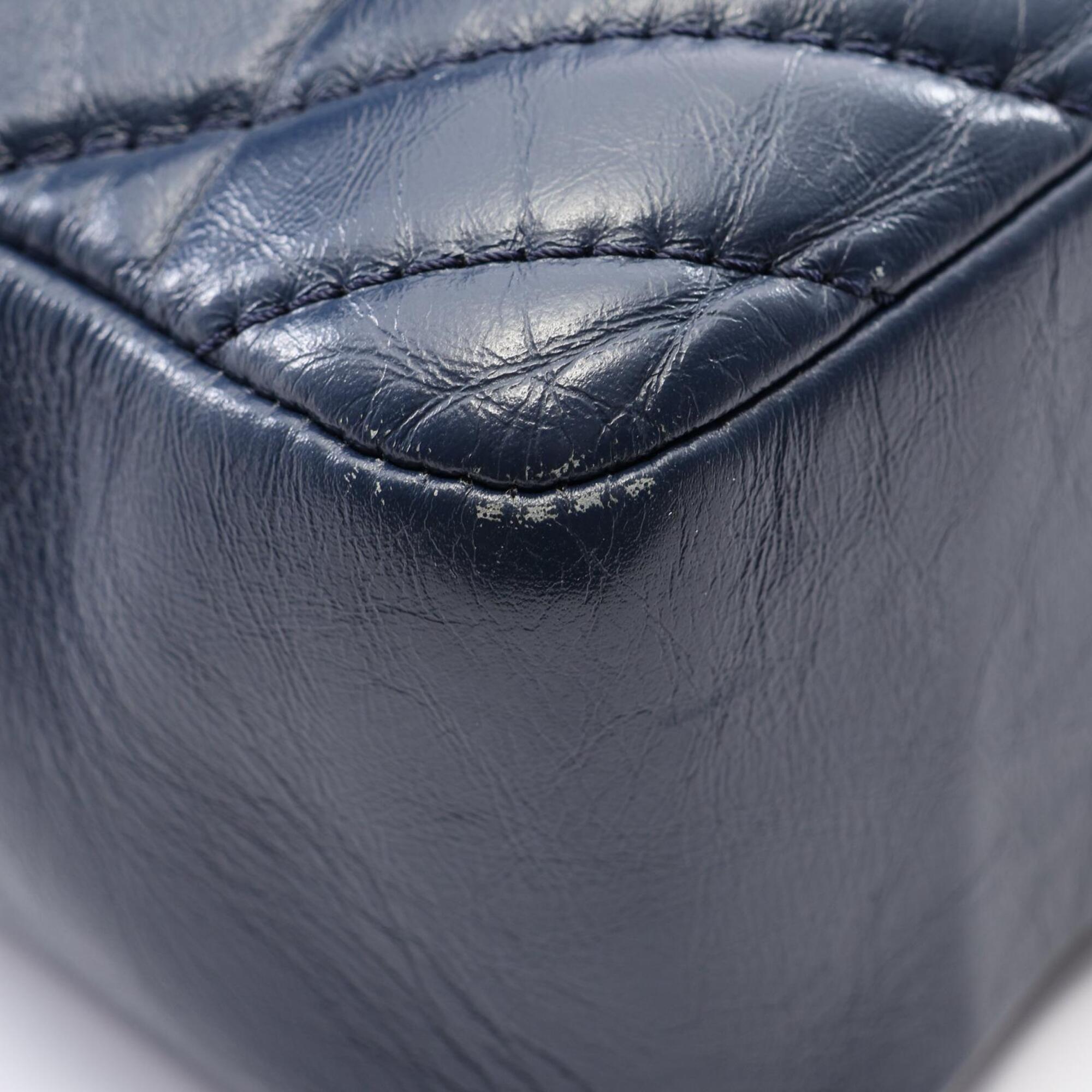 Chanel Navy Leather Handbag Shoulder Bag (Pre-Owned)