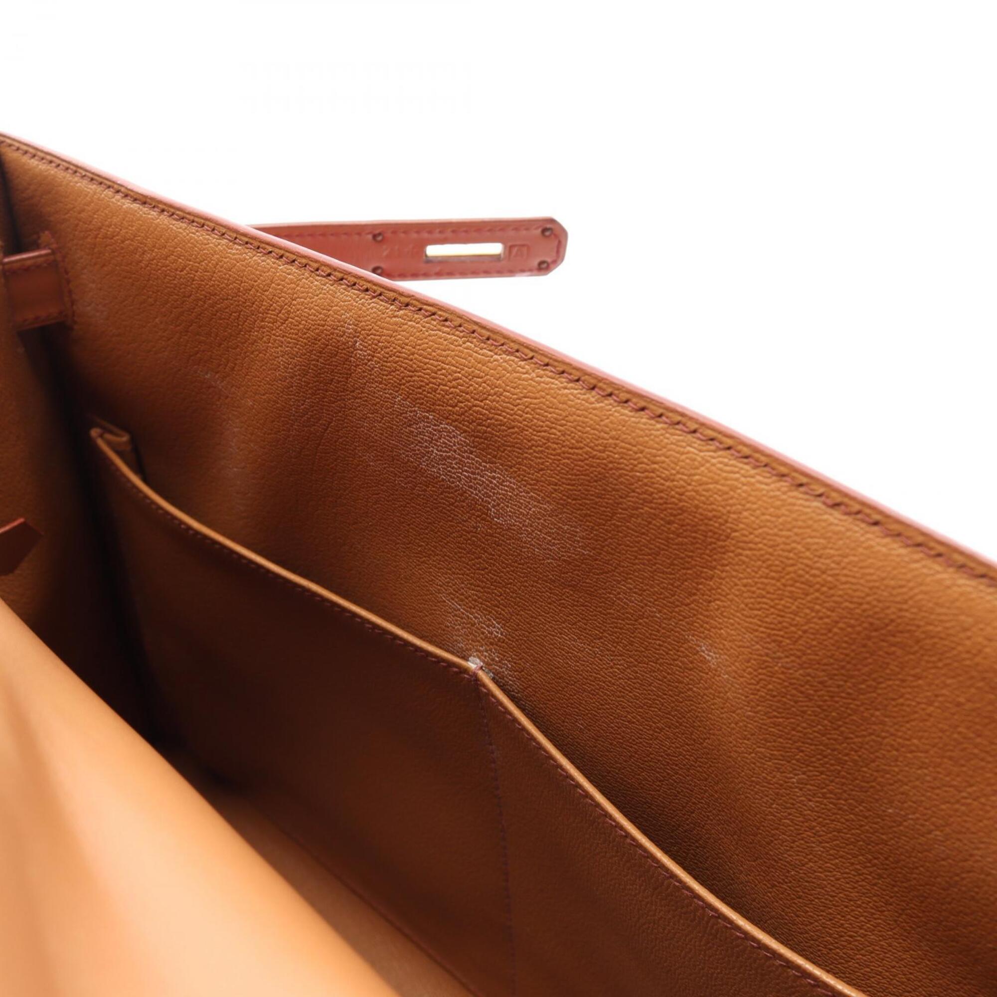 Hermes Bordeaux Brown Red Color Box Calf Leather Leather Handbag (Pre-Owned)