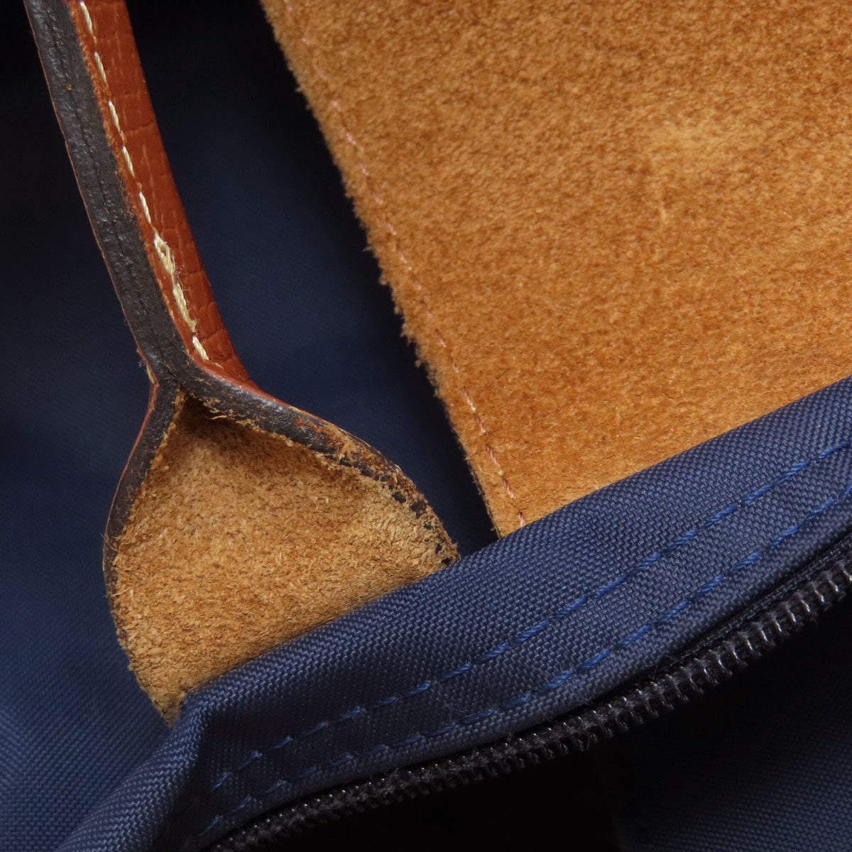 Longchamp Brown Navy Nylon Leather Handbag (Pre-Owned)