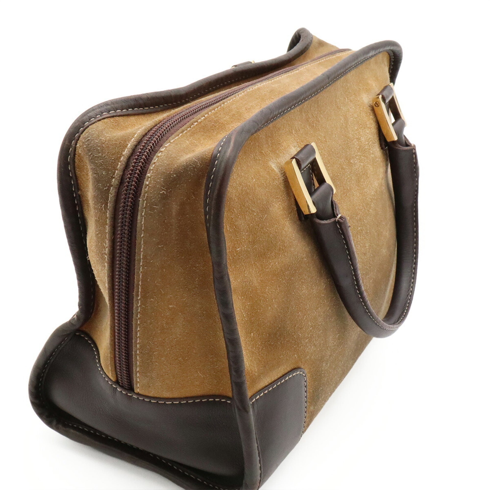 Loewe Amazona Beige Dark Brown Suede Leather Handbag (Pre-Owned)