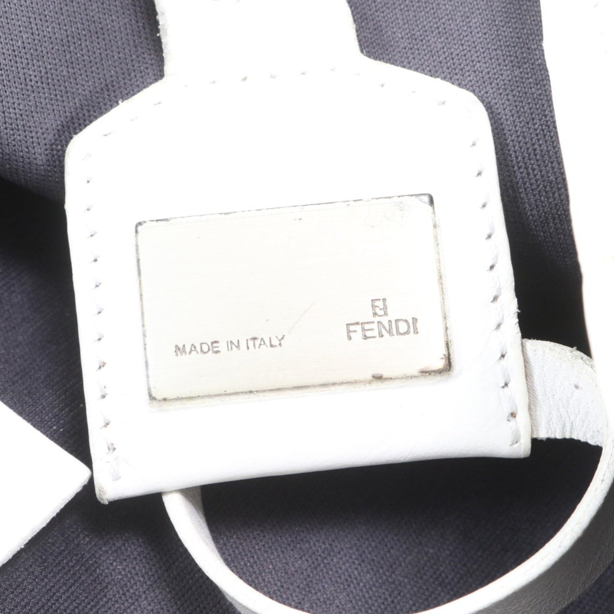 Fendi Gray Navy White Leather Canvas Shoulder Bag Tote Bag (Pre-Owned)