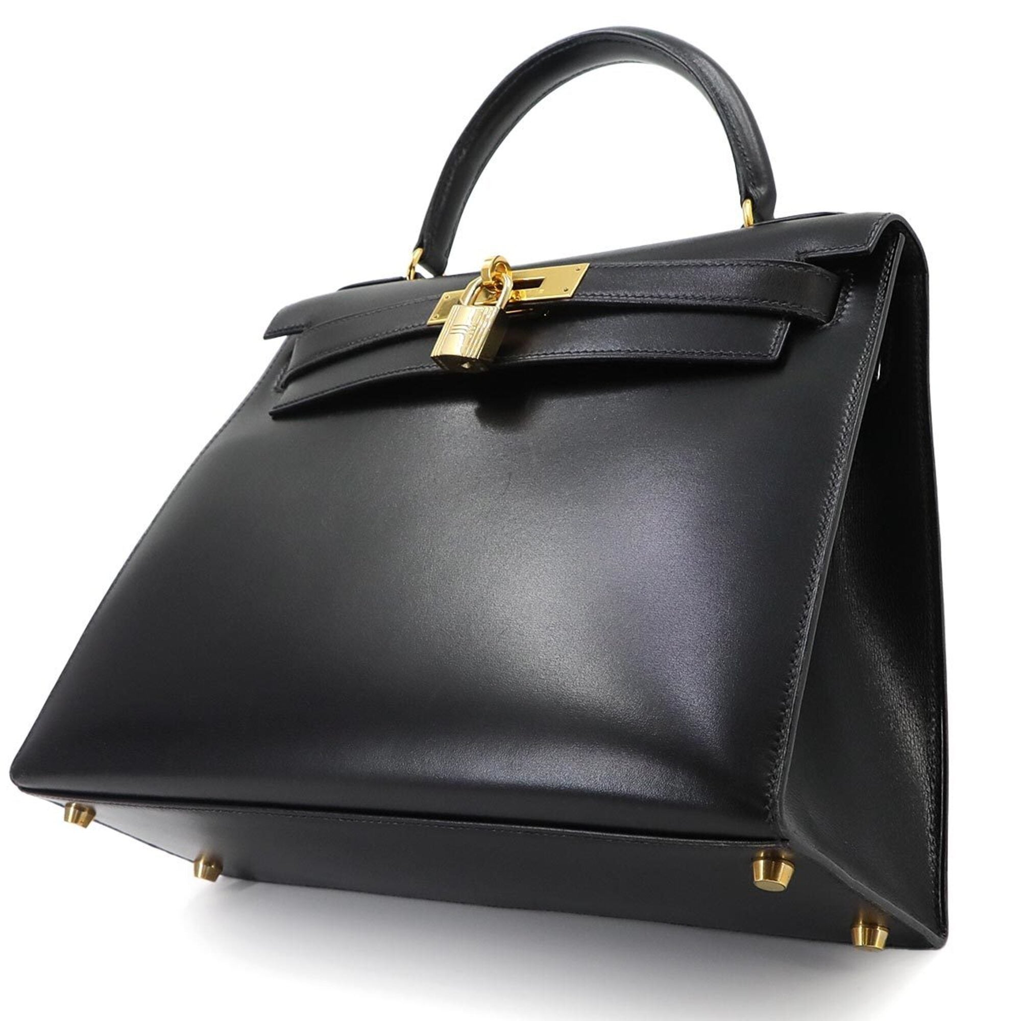 Hermes Black Box Calf Leather Handbag (Pre-Owned)