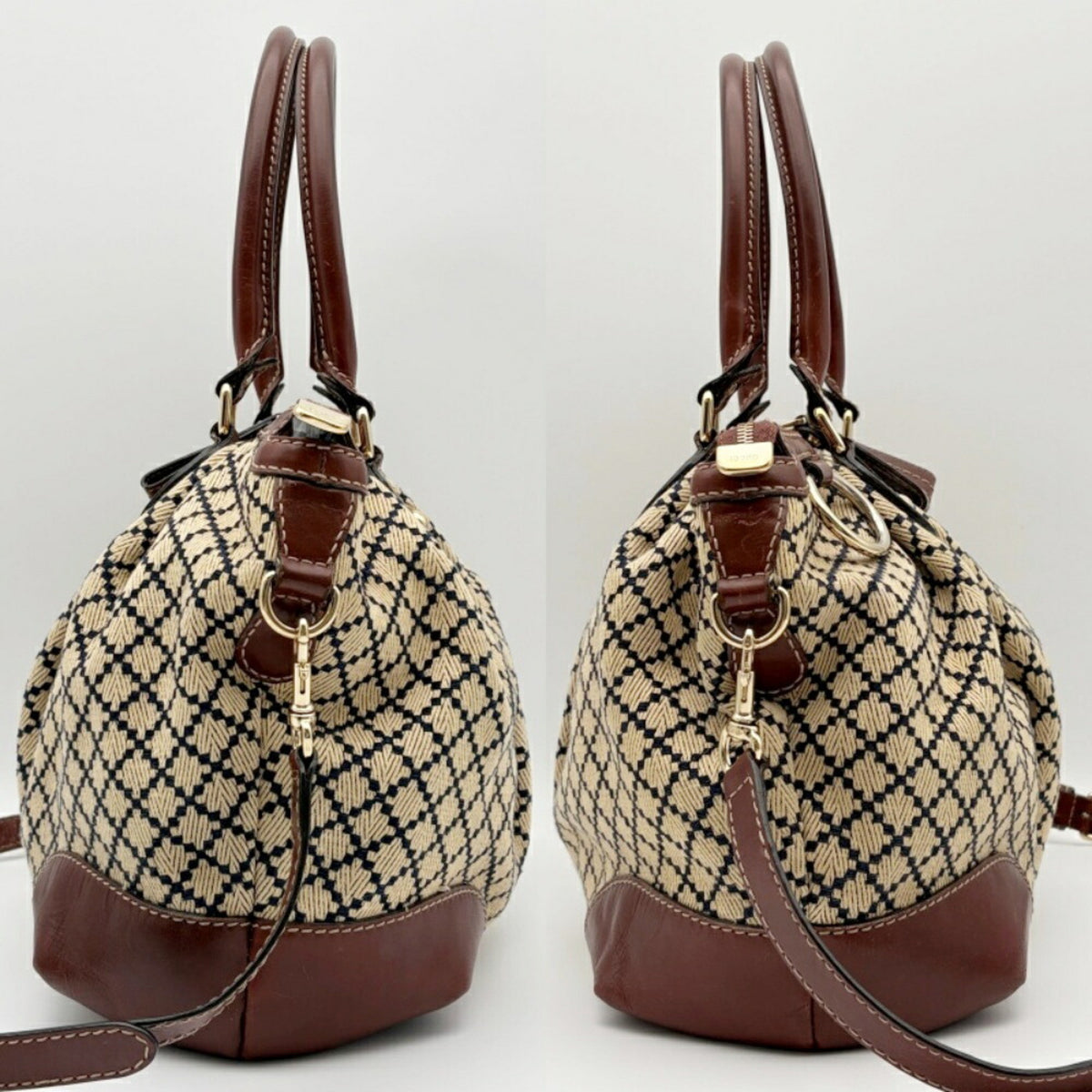 Gucci Beige Brown Canvas Leather Shoulder Bag (Pre-Owned)