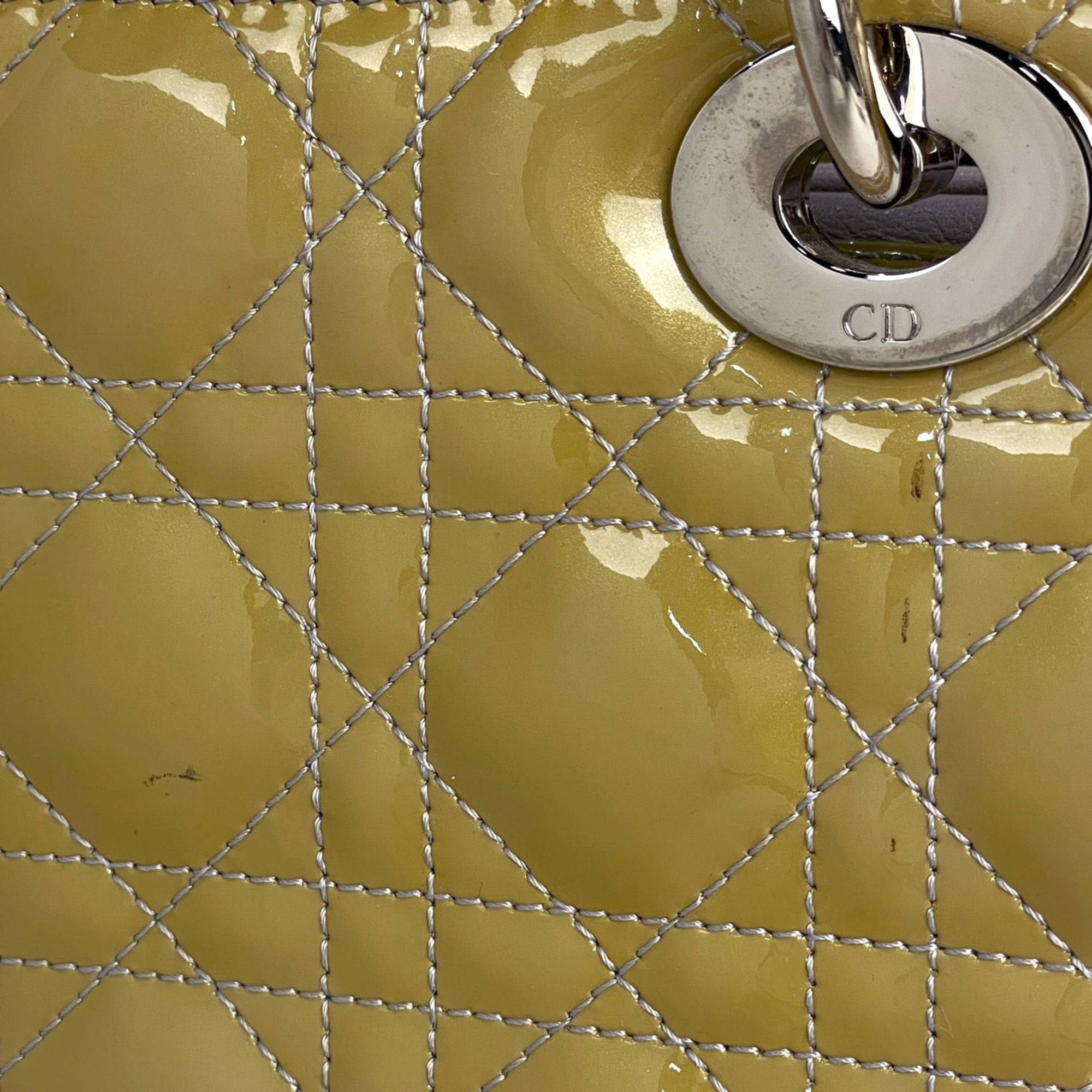 Christian Dior Lady Dior Yellow Patent Leather Handbag (Pre-Owned)