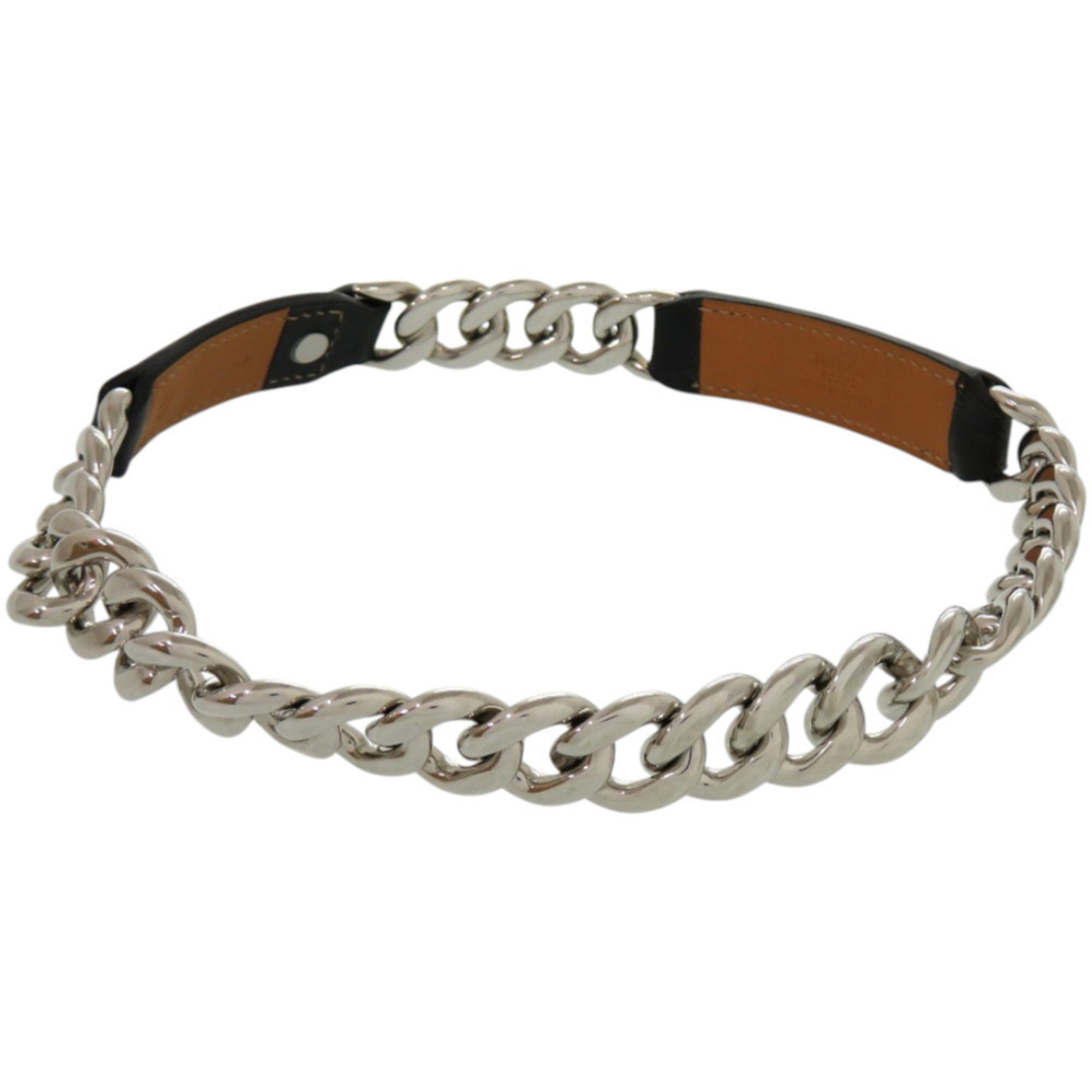 Hermes Black Brown Barenia Leather Metal Necklace (Pre-Owned)
