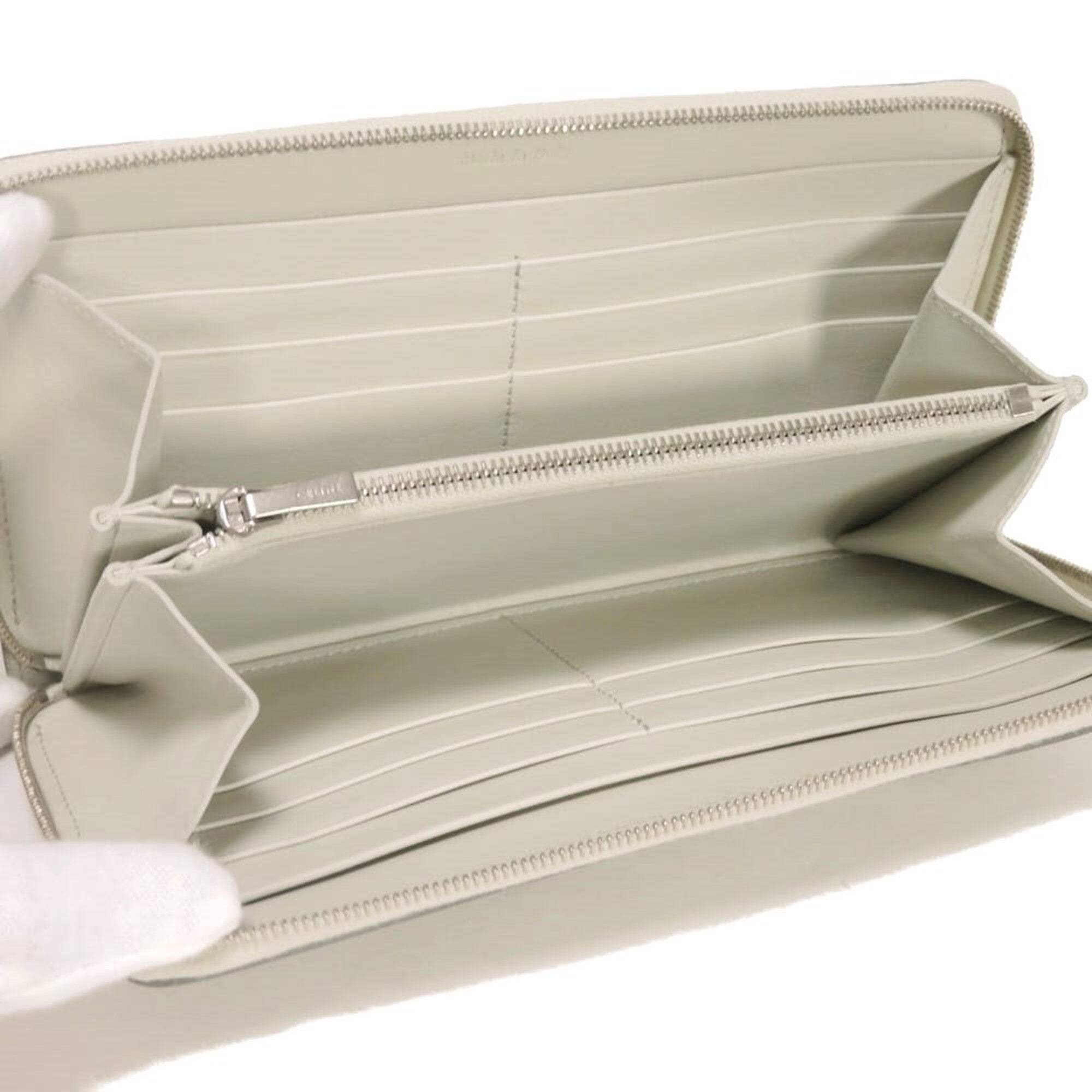 Celine Gray White Leather Long Wallet (Bi-Fold) (Pre-Owned)