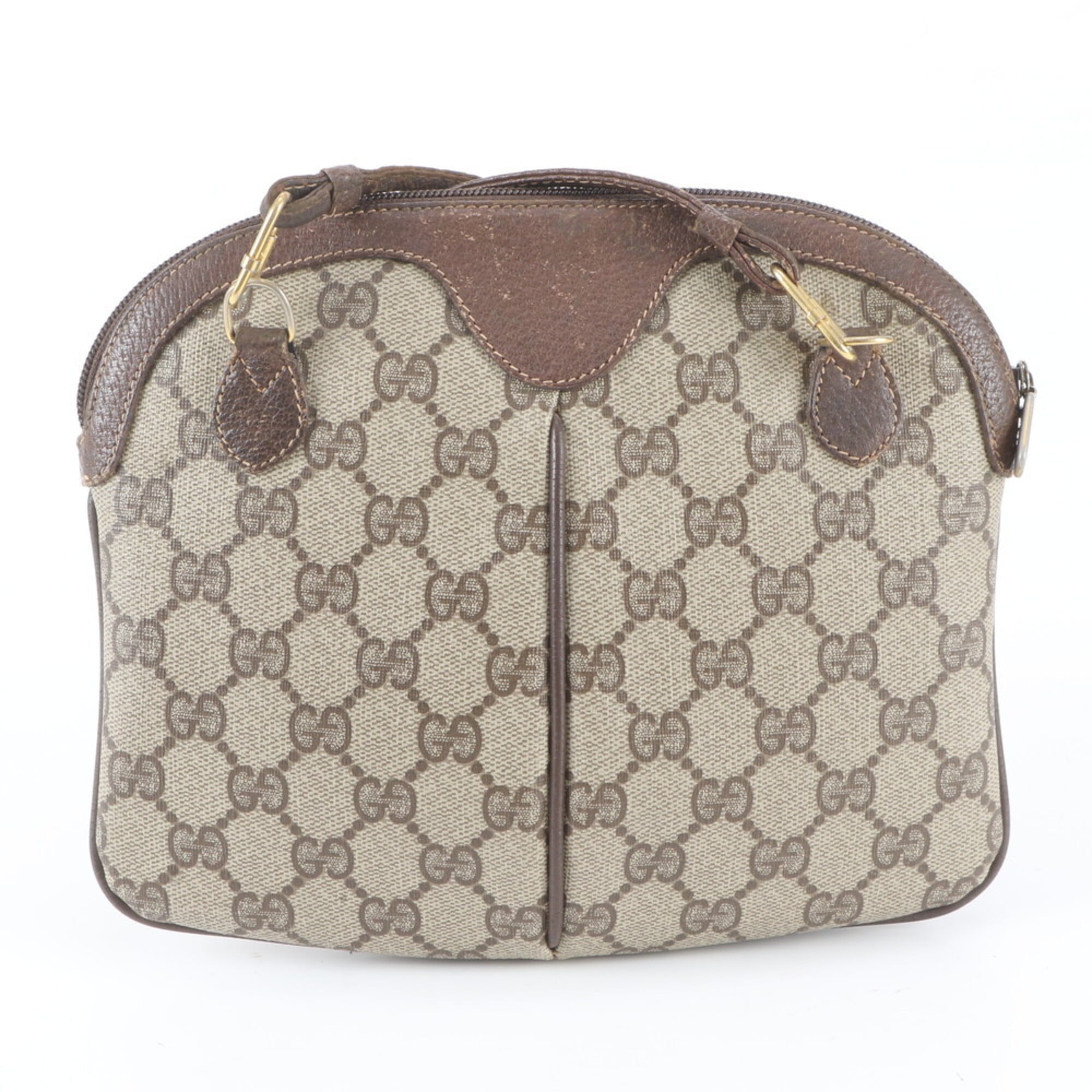 Gucci Brown Leather Coated Canvas Shoulder Bag (Pre-Owned)