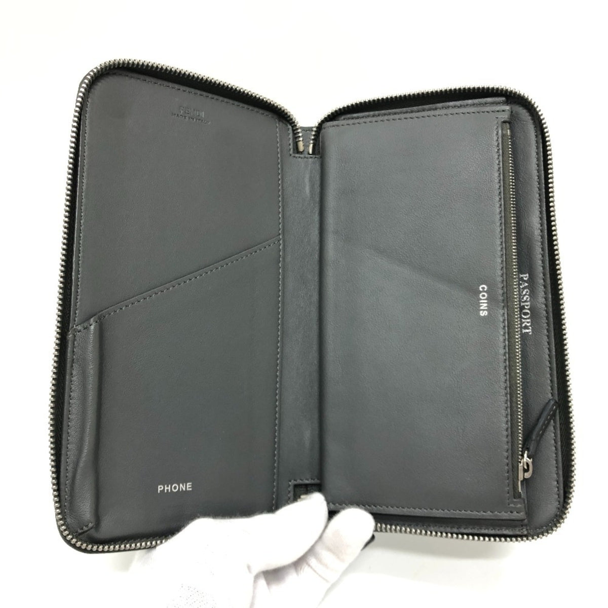 Fendi Gray Leather Long Wallet (Bi-Fold) (Pre-Owned)