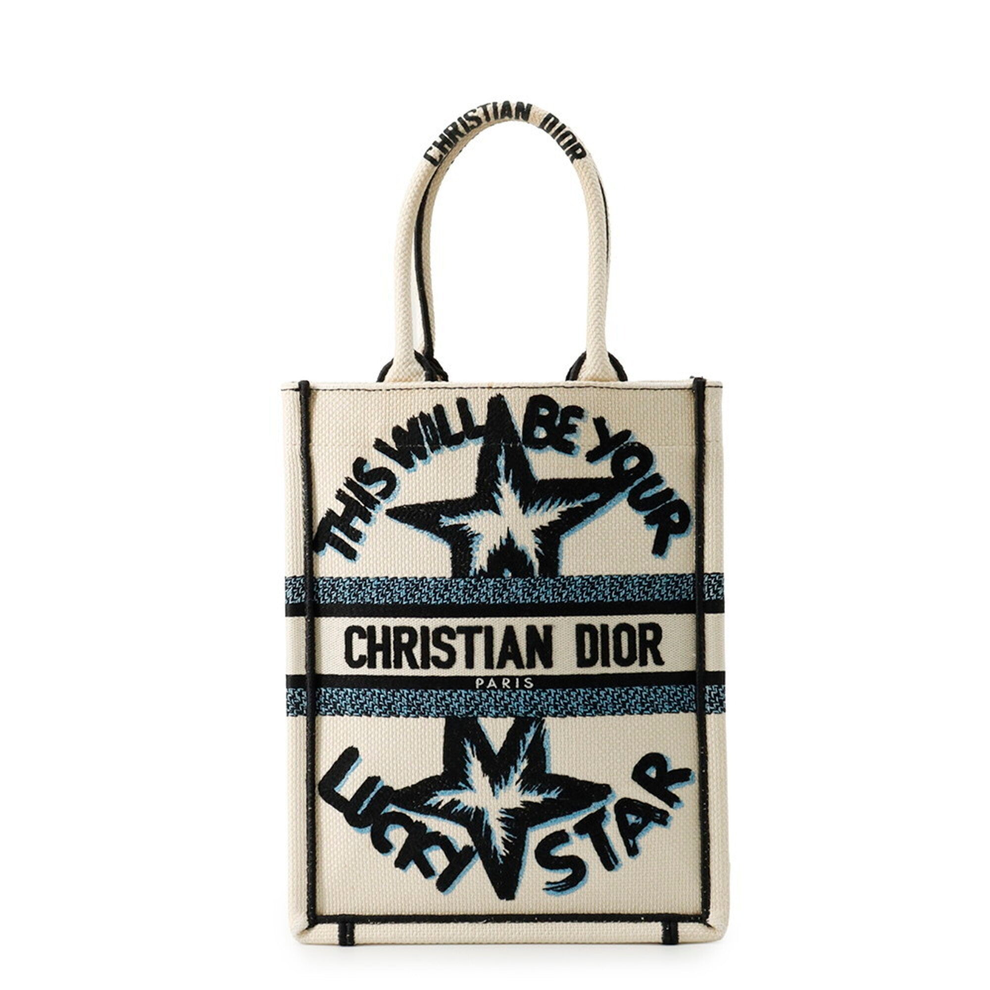Christian Dior Black Blue White Canvas Handbag Tote Bag (Pre-Owned)
