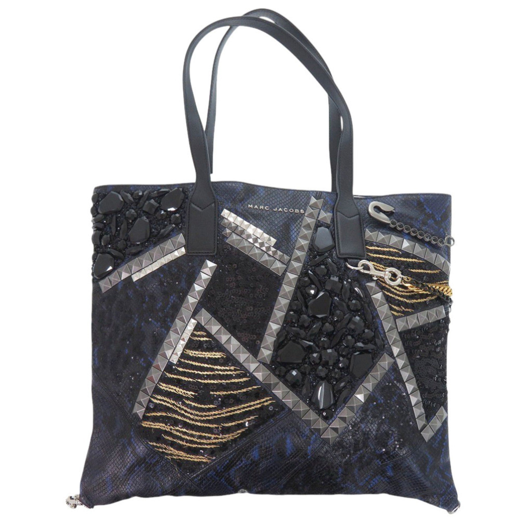 Marc Jacobs Black Blue Leather Tote Bag (Pre-Owned)