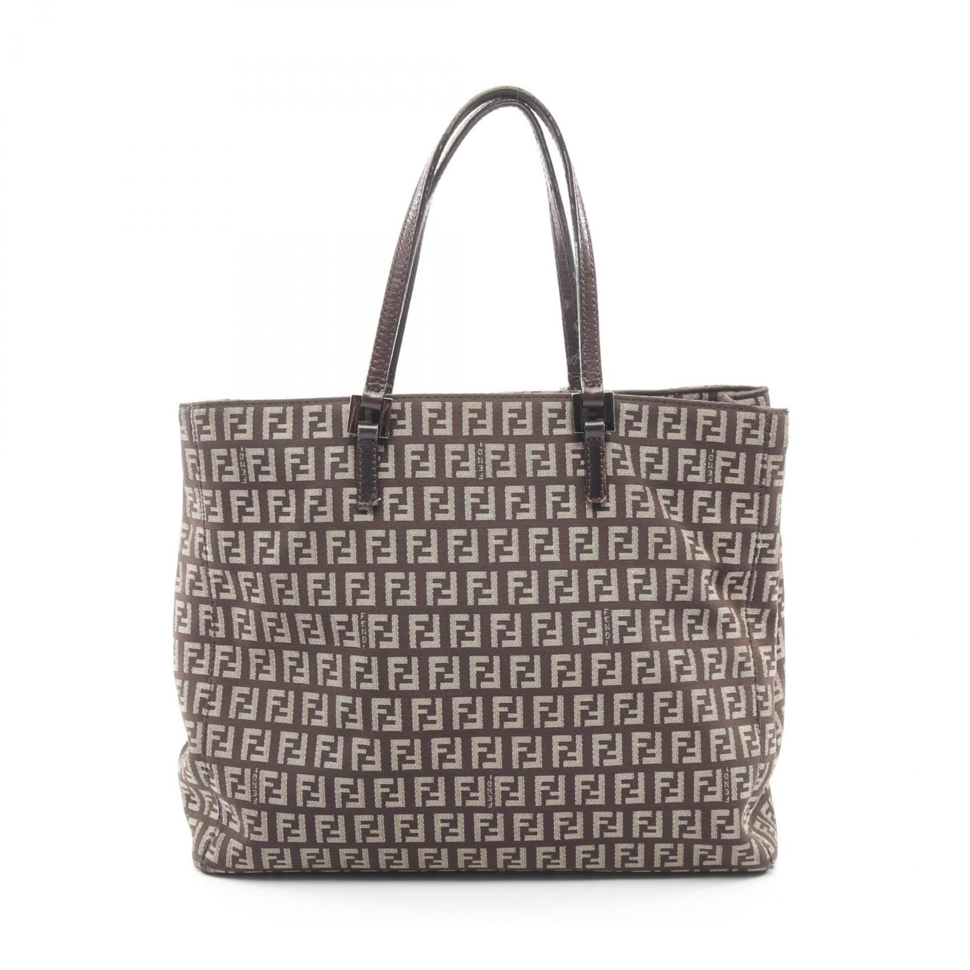 Fendi Beige Brown Canvas Leather Handbag Tote Bag (Pre-Owned)