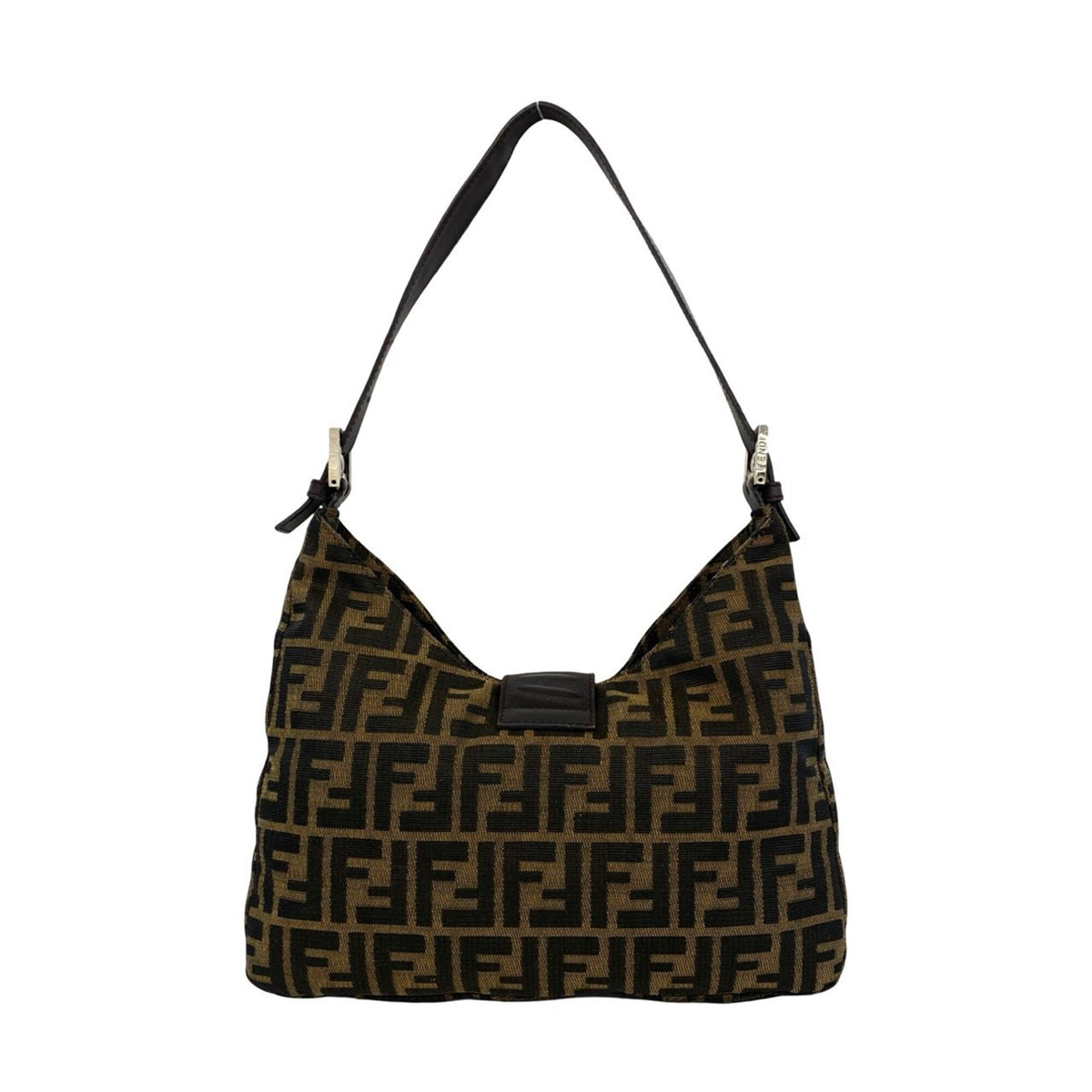Fendi Black Brown Canvas Leather Shoulder Bag Tote Bag (Pre-Owned)