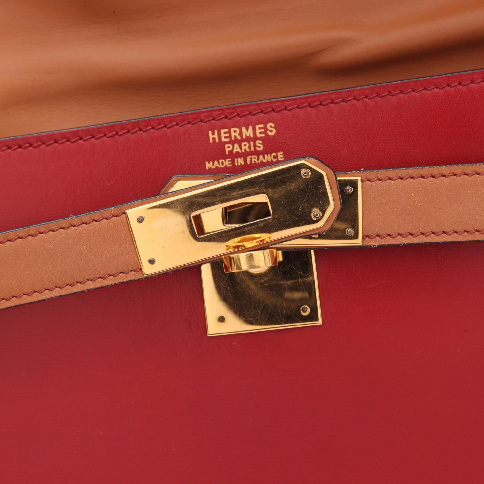 Hermes Bordeaux Brown Natural Red Color Rouge H Rouge Vif Box Calf Leather Chamonix Leather Leather Handbag (Pre-Owned)