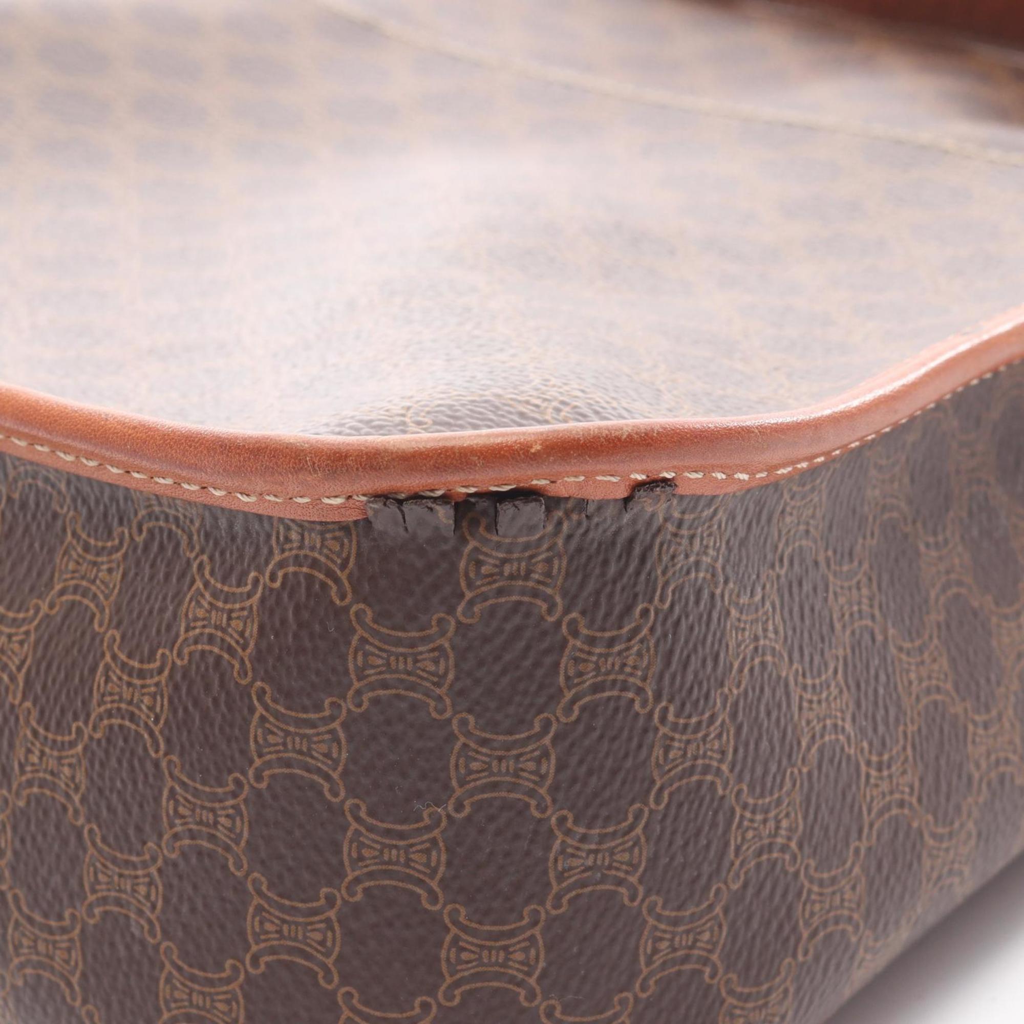 Celine Brown Coated Canvas Leather Shoulder Bag (Pre-Owned)