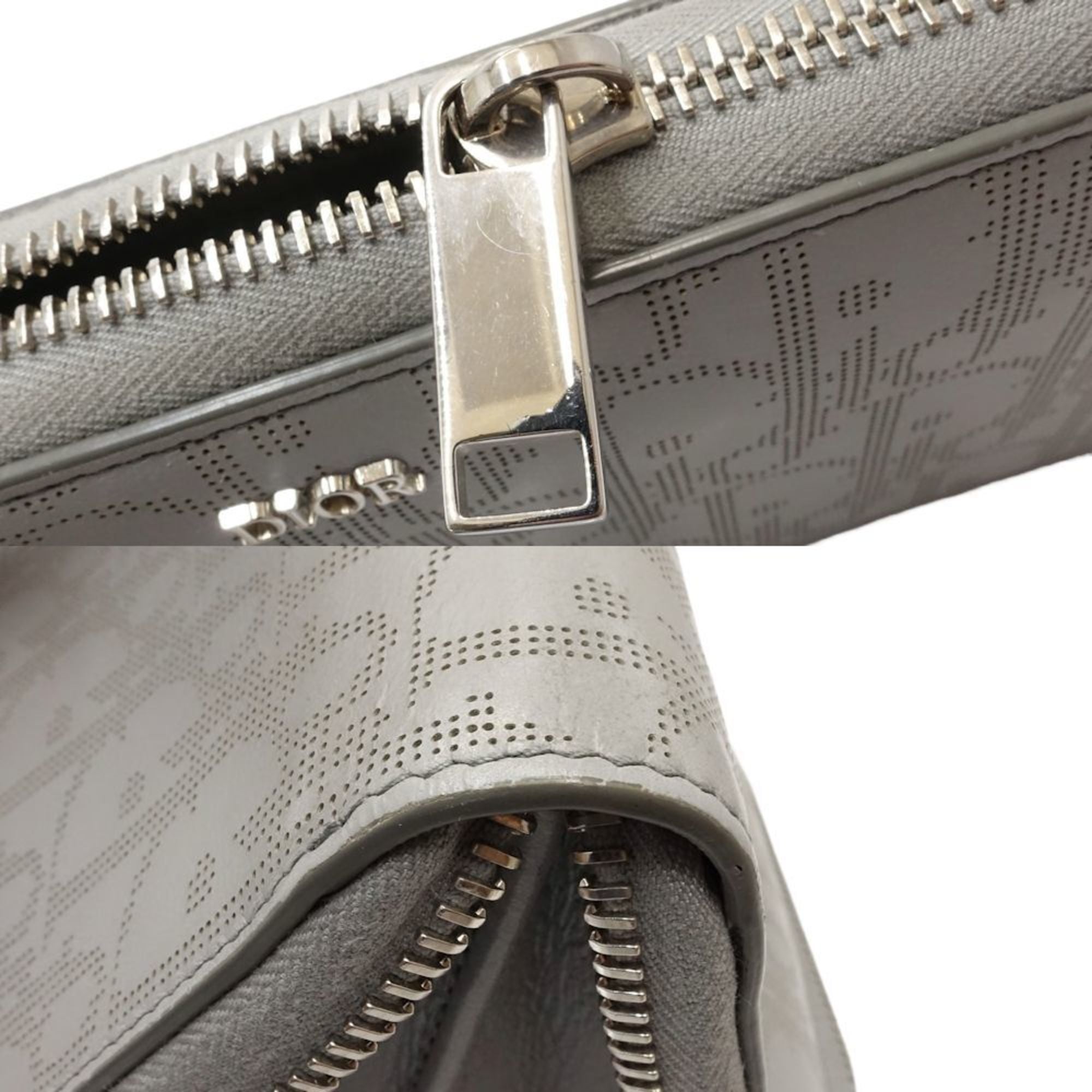 Christian Dior Gray Leather Long Wallet (Bi-Fold) (Pre-Owned)