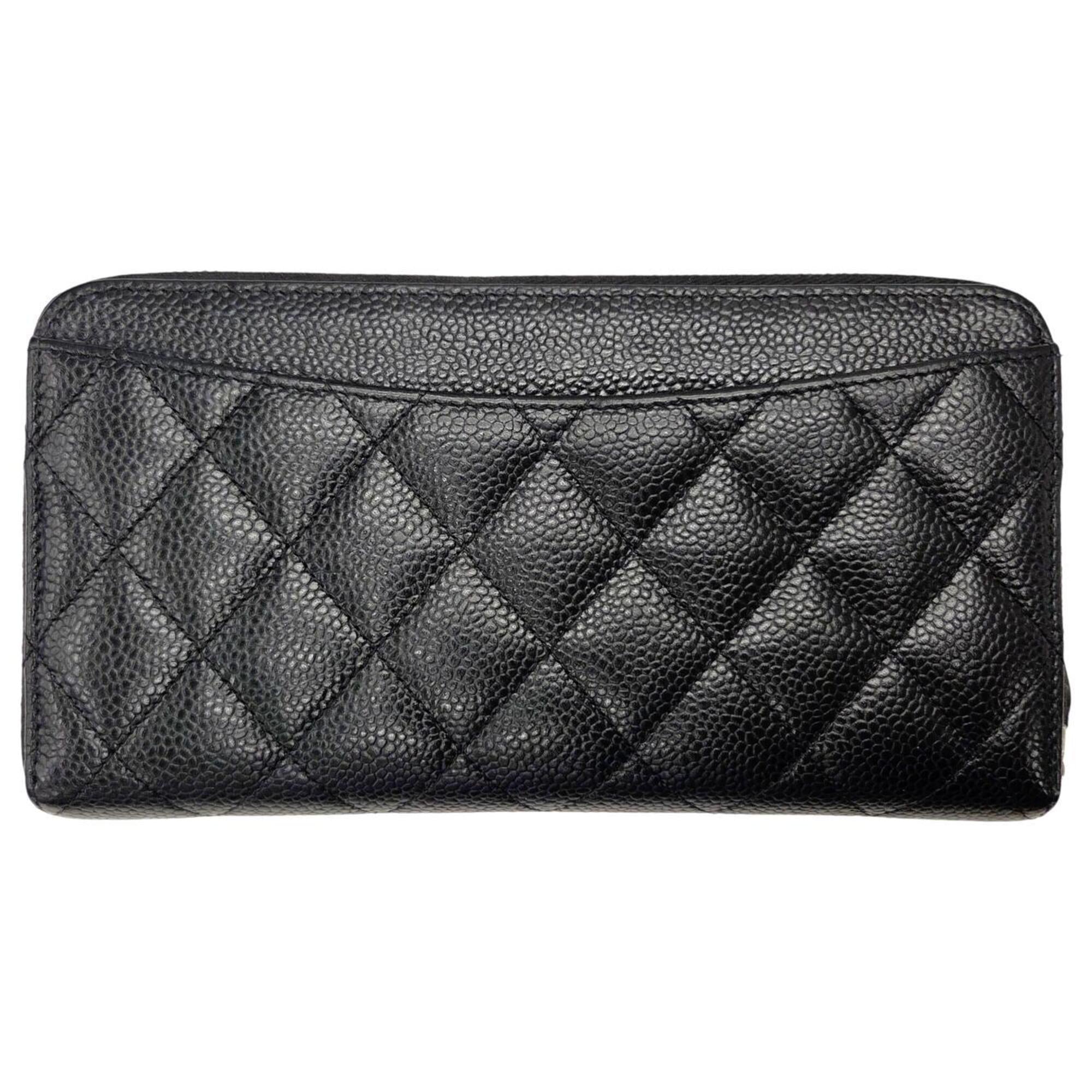 Chanel Black Grained Calfskin Long Wallet (Bi-Fold) (Pre-Owned)