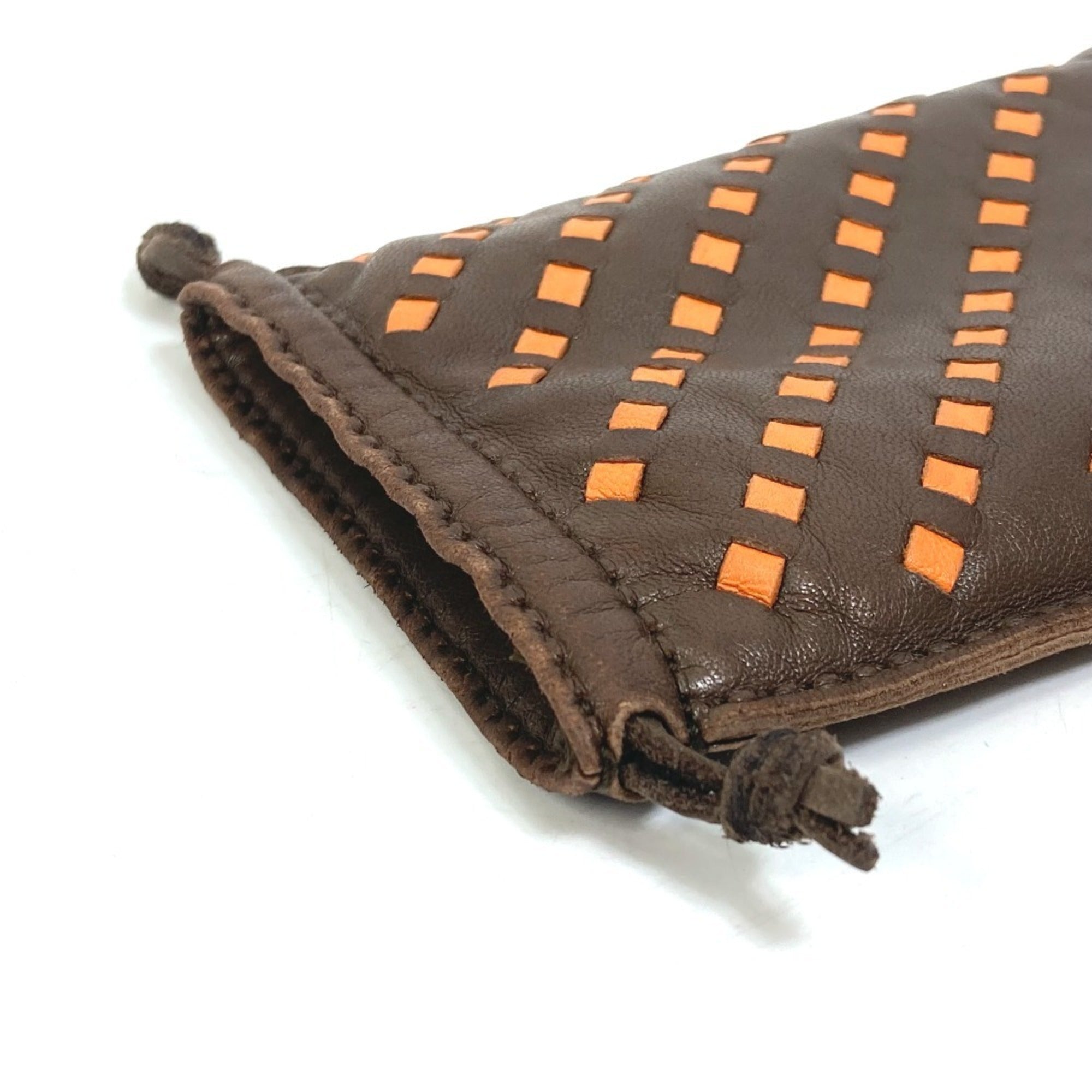 Hermes Brown Orange Agneau Milo Pouch (Pre-Owned)