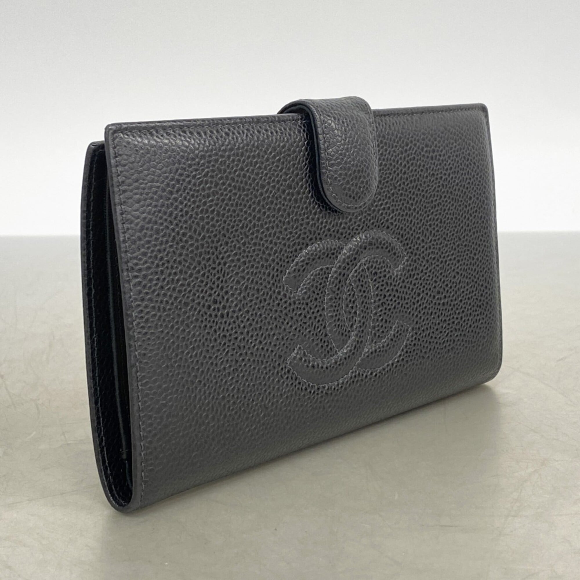 Chanel Black Grained Calfskin Long Wallet (Bi-Fold) (Pre-Owned)