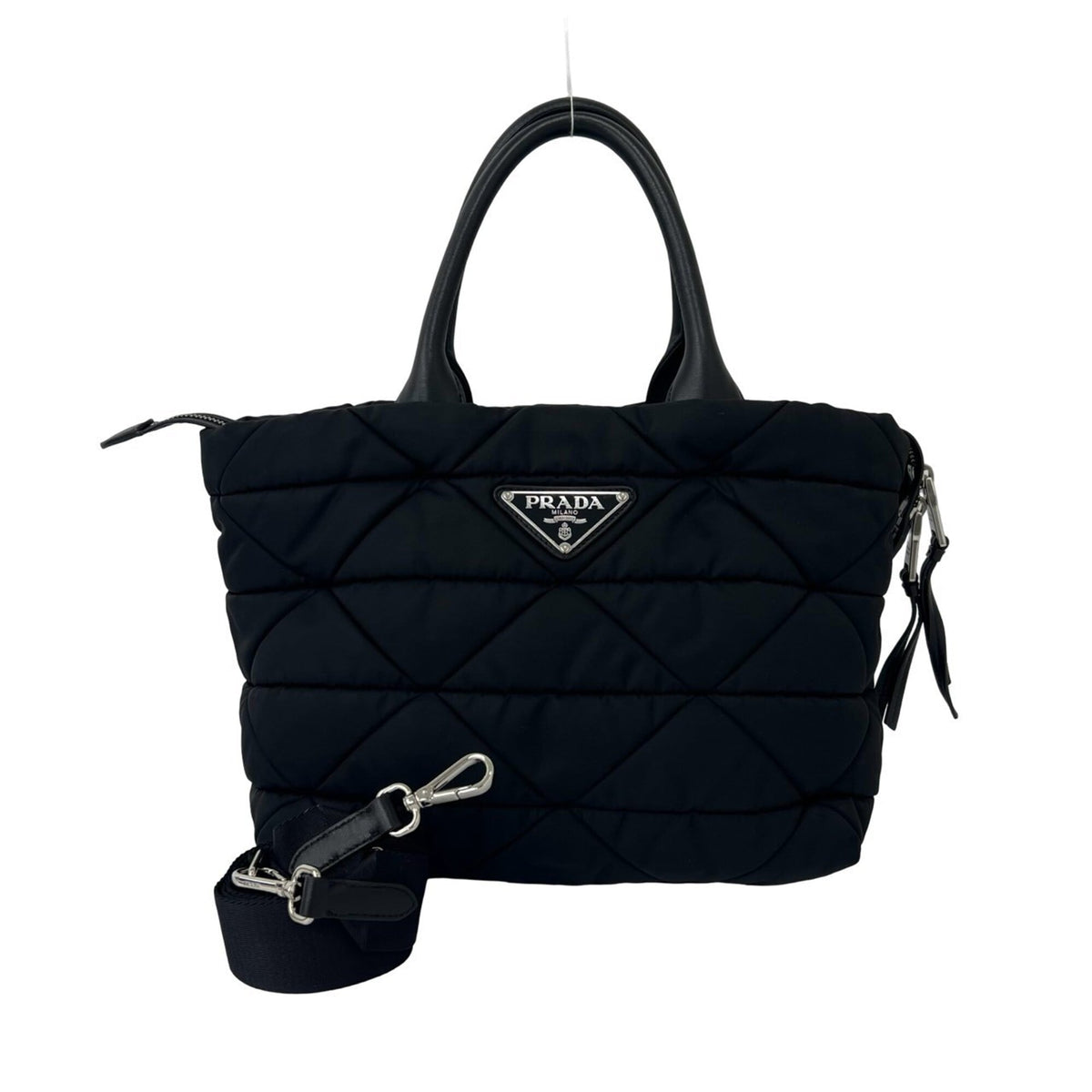 Prada Black Nylon Leather Handbag Shoulder Bag (Pre-Owned)