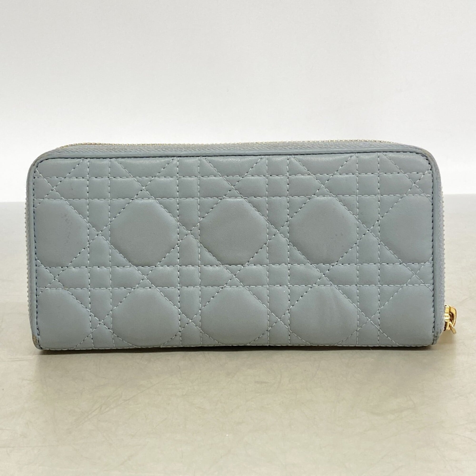 Christian Dior Light Blue Leather Long Wallet (Bi-Fold) (Pre-Owned)