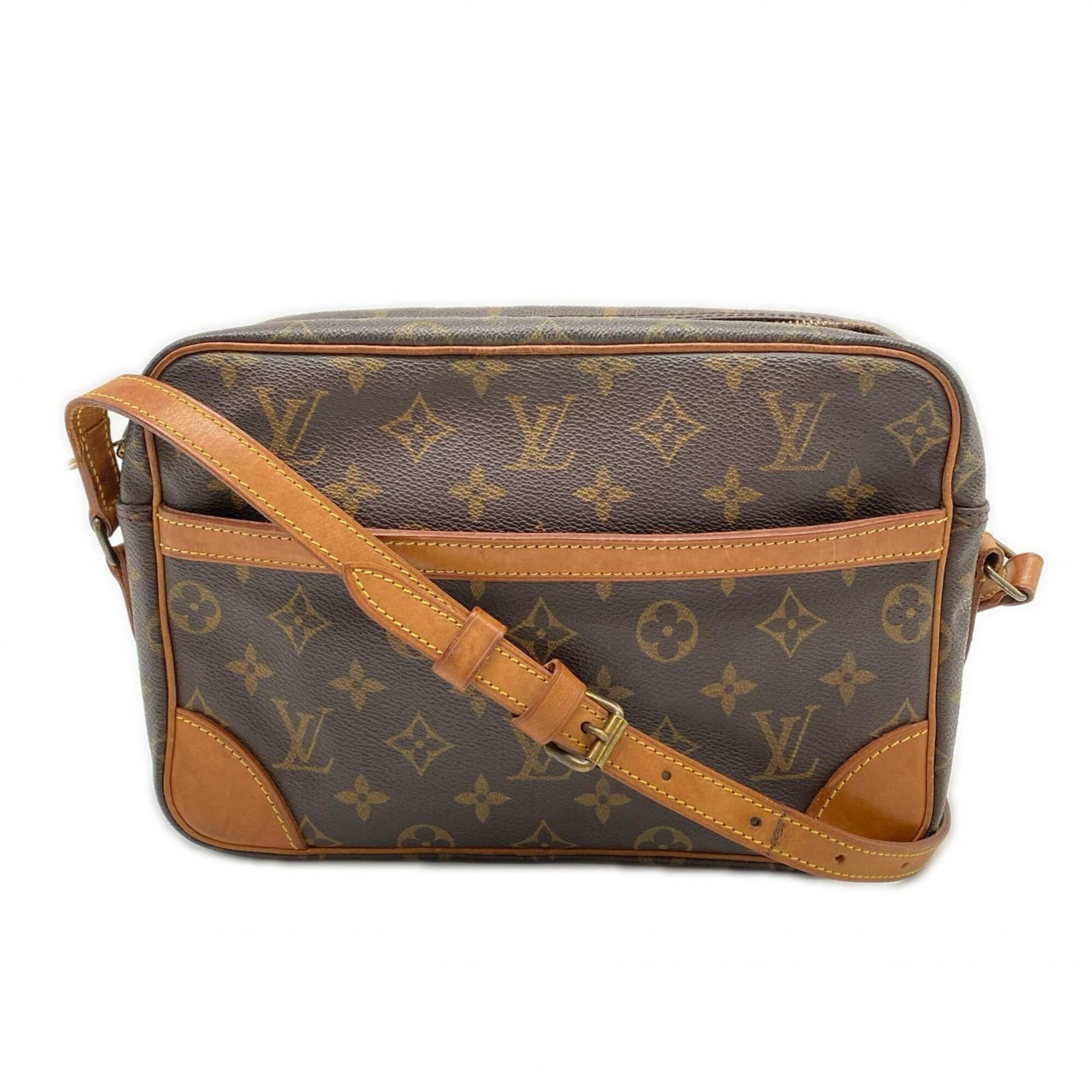 Louis Vuitton Beige Brown Monogram Coated Canvas Leather Shoulder Bag (Pre-Owned)