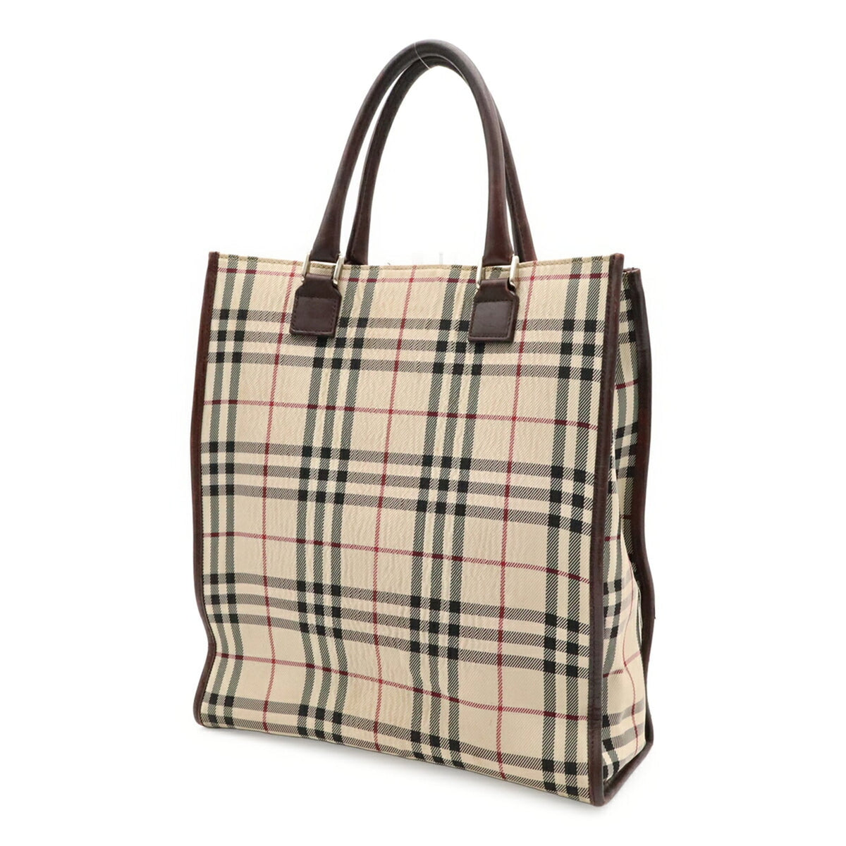 Burberry Beige Brown Bordeaux Brown Red Color Canvas Leather Handbag Tote Bag (Pre-Owned)
