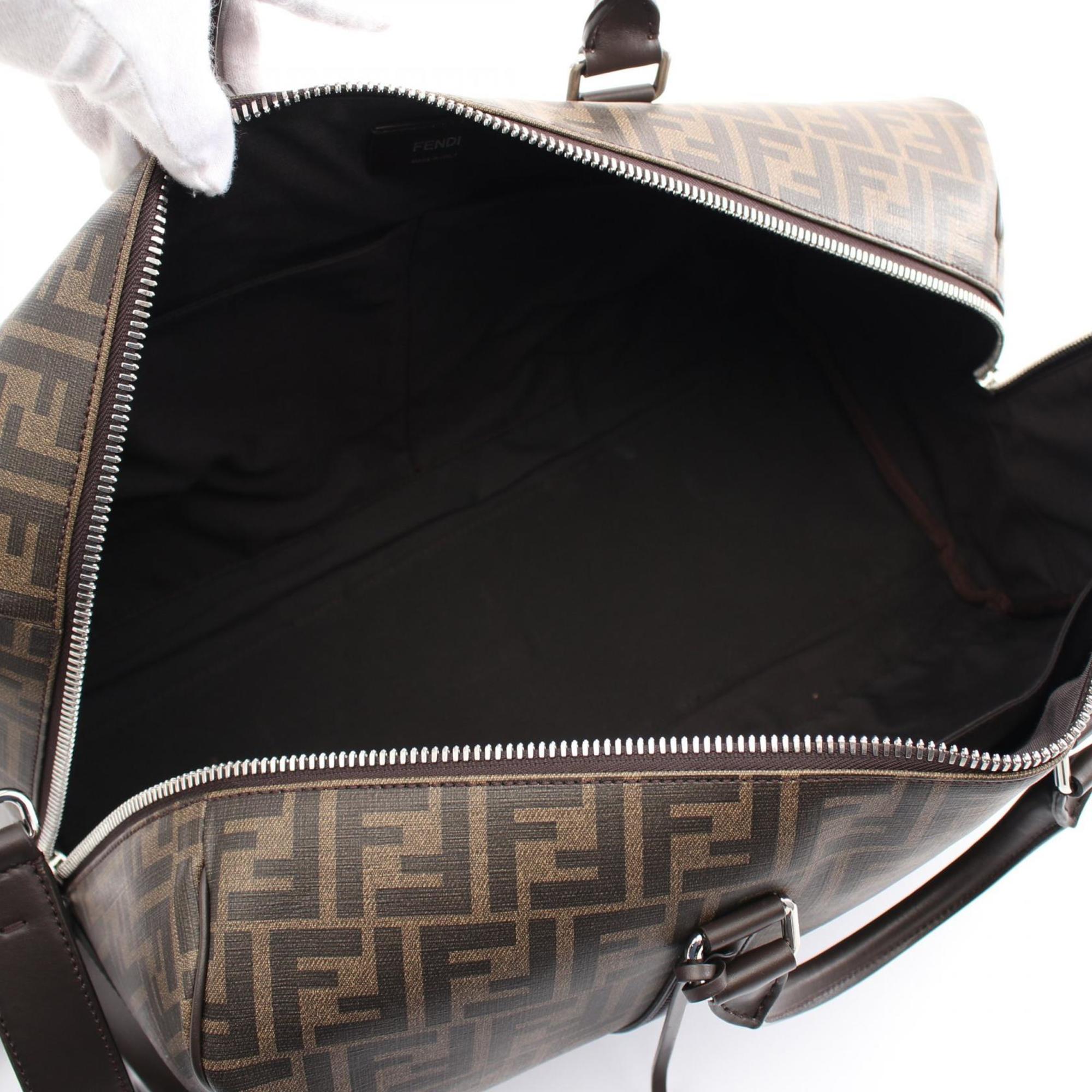 Fendi Zucca Black Brown Pvc Leather Boston Bag