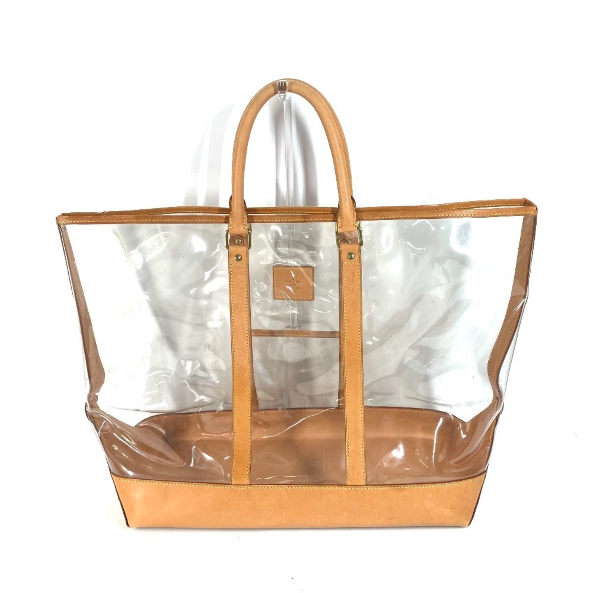 Louis Vuitton Beige Clear Vinyl Leather Shoulder Bag Tote Bag (Pre-Owned)