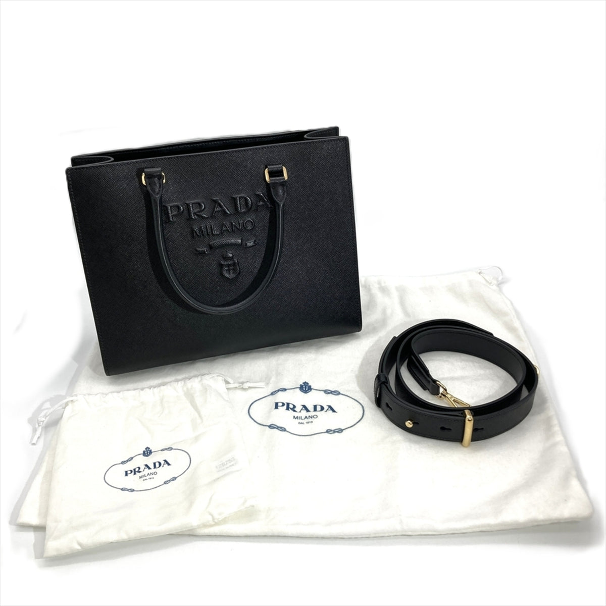 Prada Saffiano Black Saffiano Shoulder Bag (Pre-Owned)