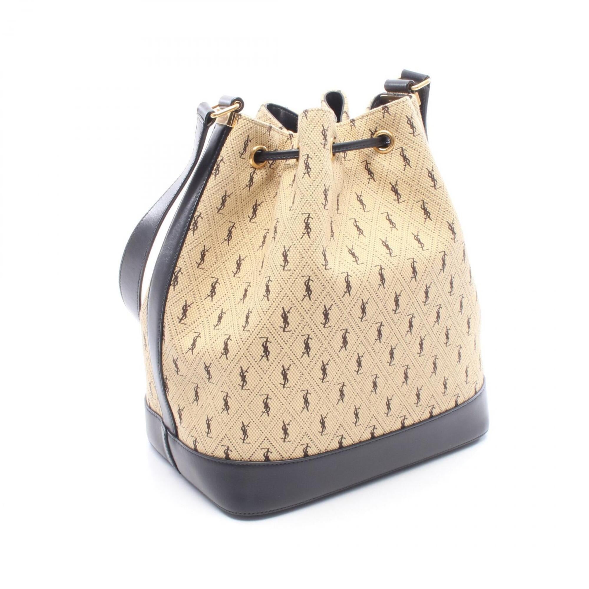 Yves Saint Laurent Beige Black Pvc Coated Canvas Leather Shoulder Bag (Pre-Owned)