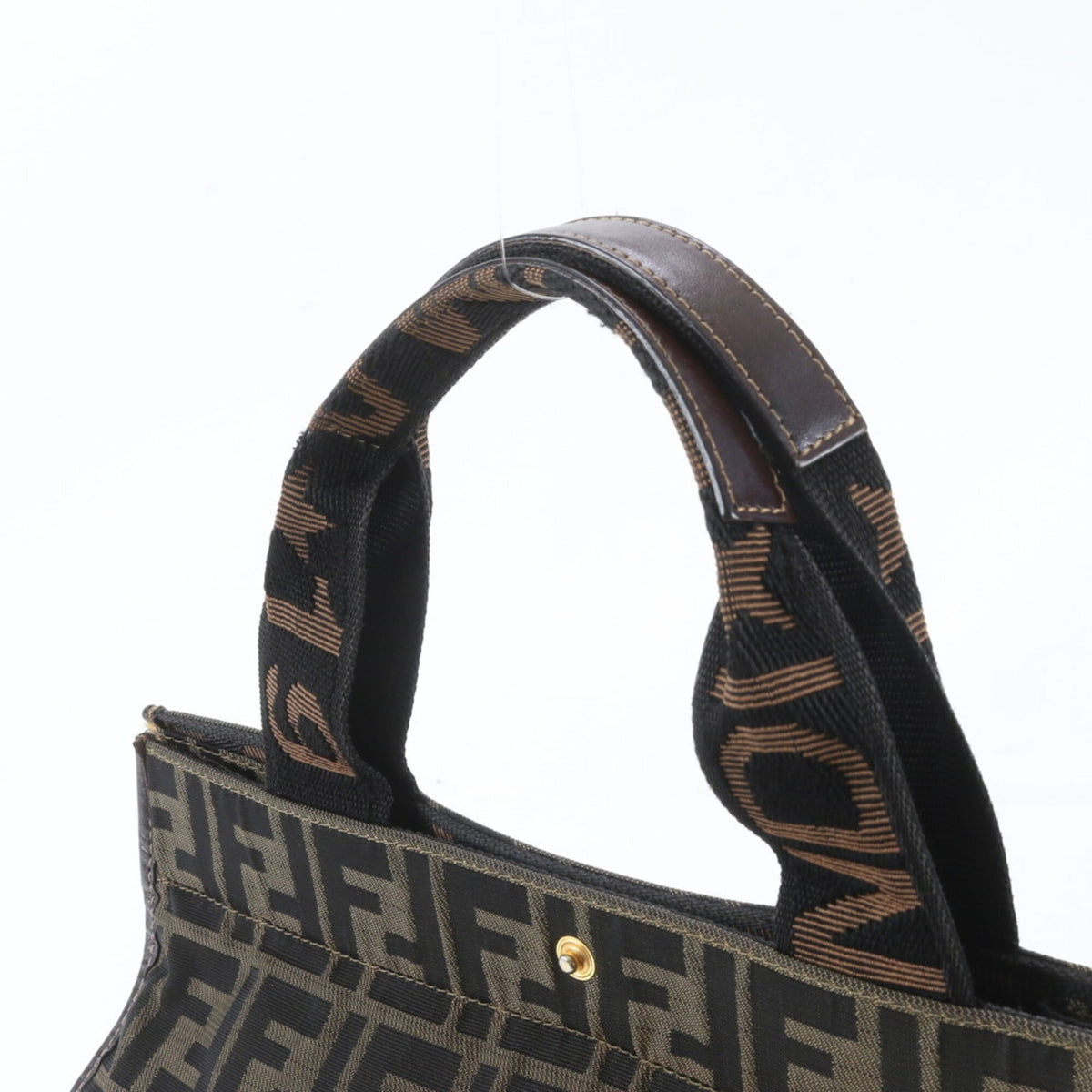 Fendi Brown Leather Canvas Handbag Shoulder Bag Tote Bag (Pre-Owned)