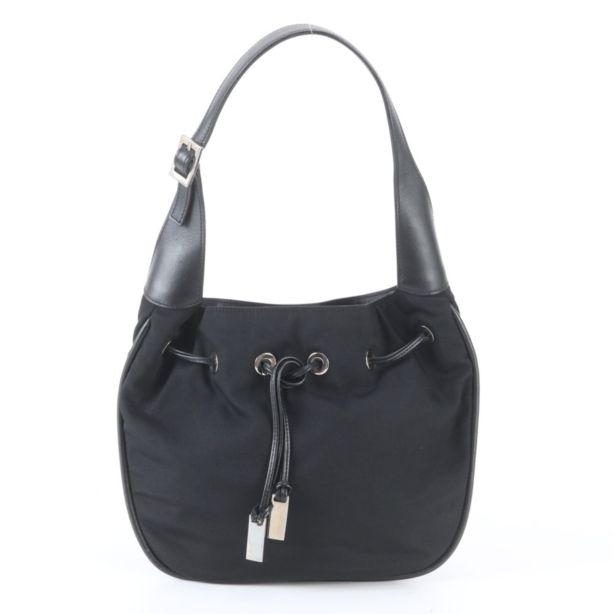 Gucci Black Leather Nylon Handbag Shoulder Bag (Pre-Owned)