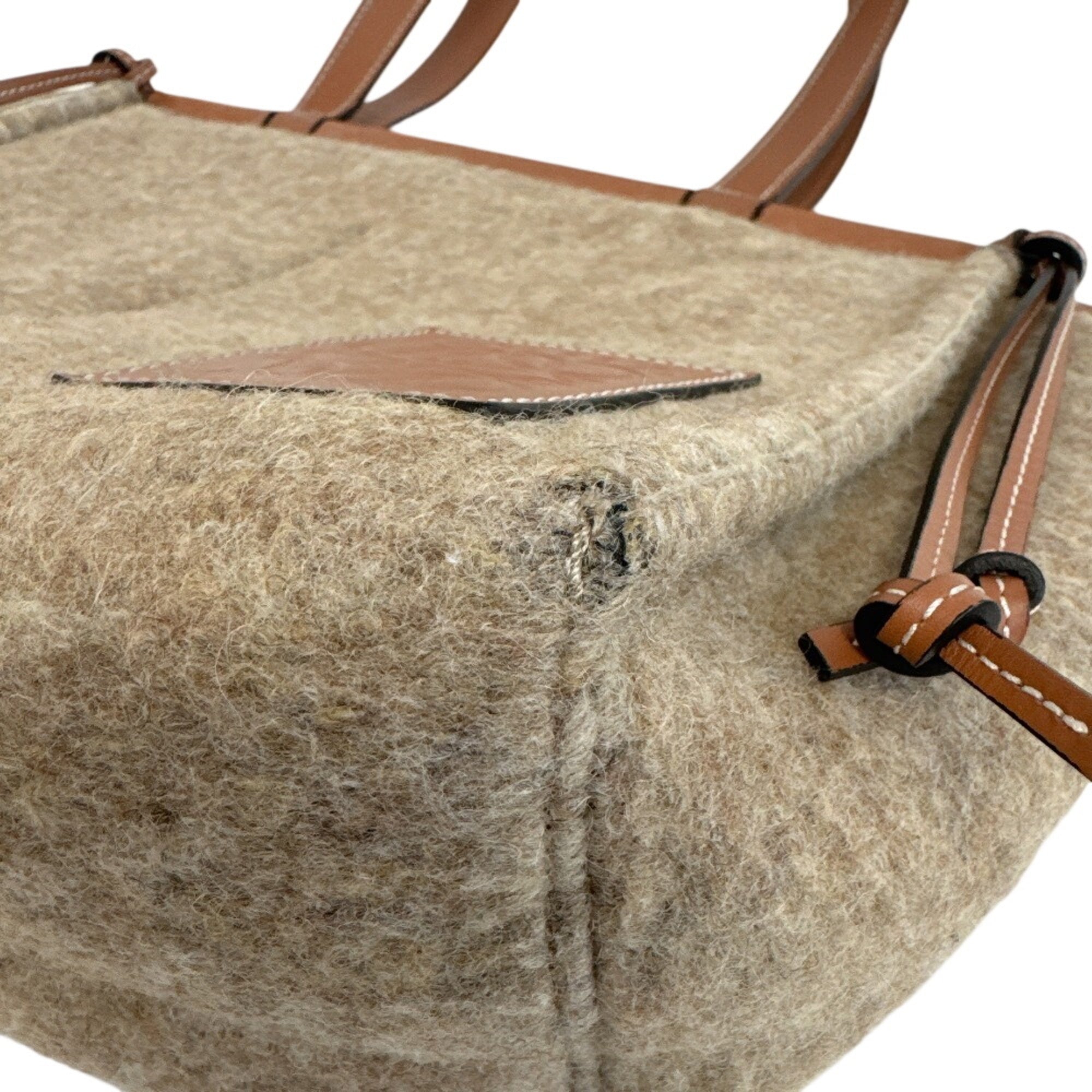 Loewe Beige Beige Brown Wool Leather Shoulder Bag Tote Bag (Pre-Owned)